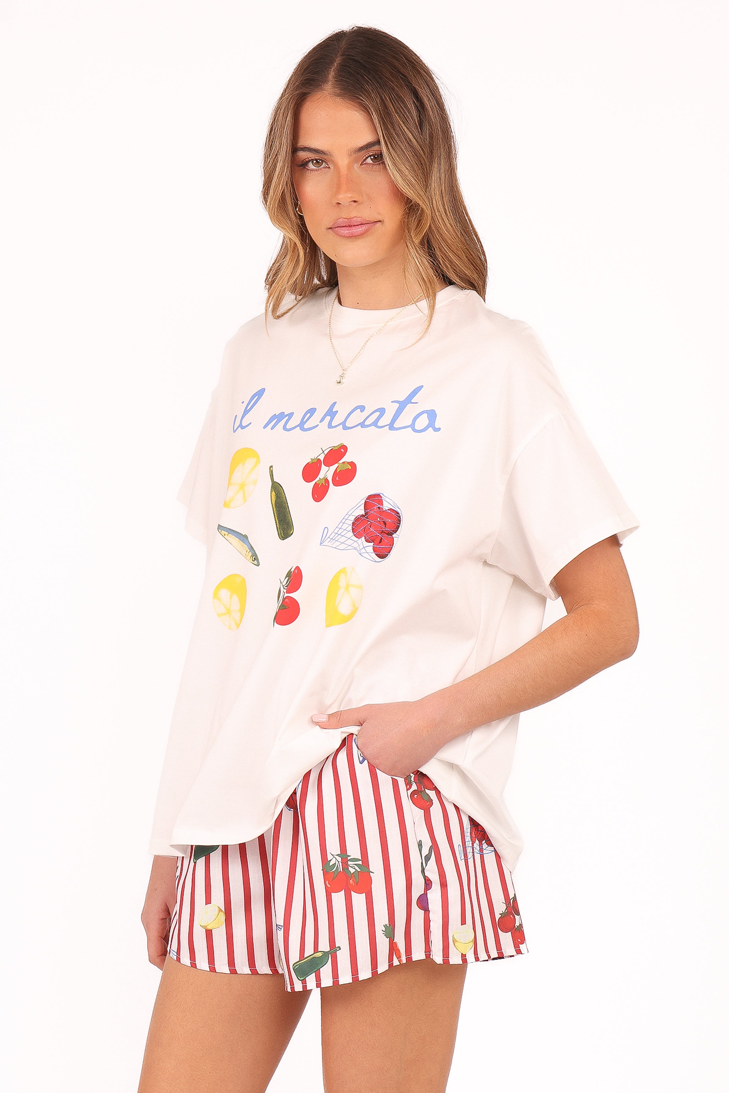 Krystal Cotton Short Set - Red Stripe Oversized Tee & Shorts