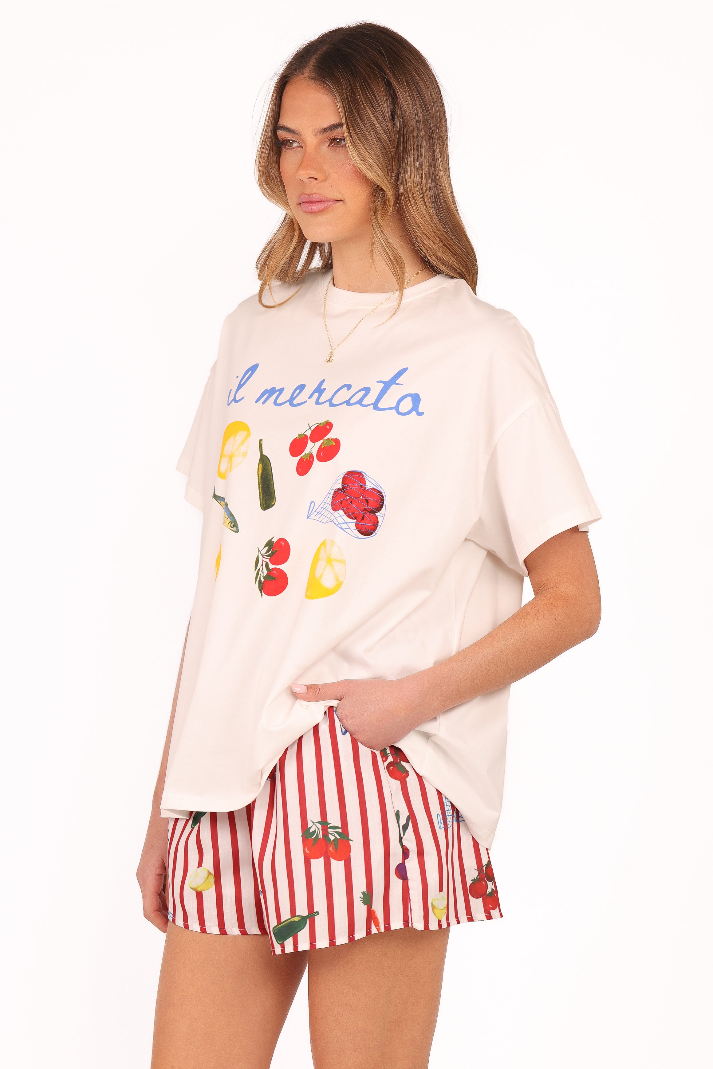 Krystal Cotton Short Set - Red Stripe Oversized Tee & Shorts