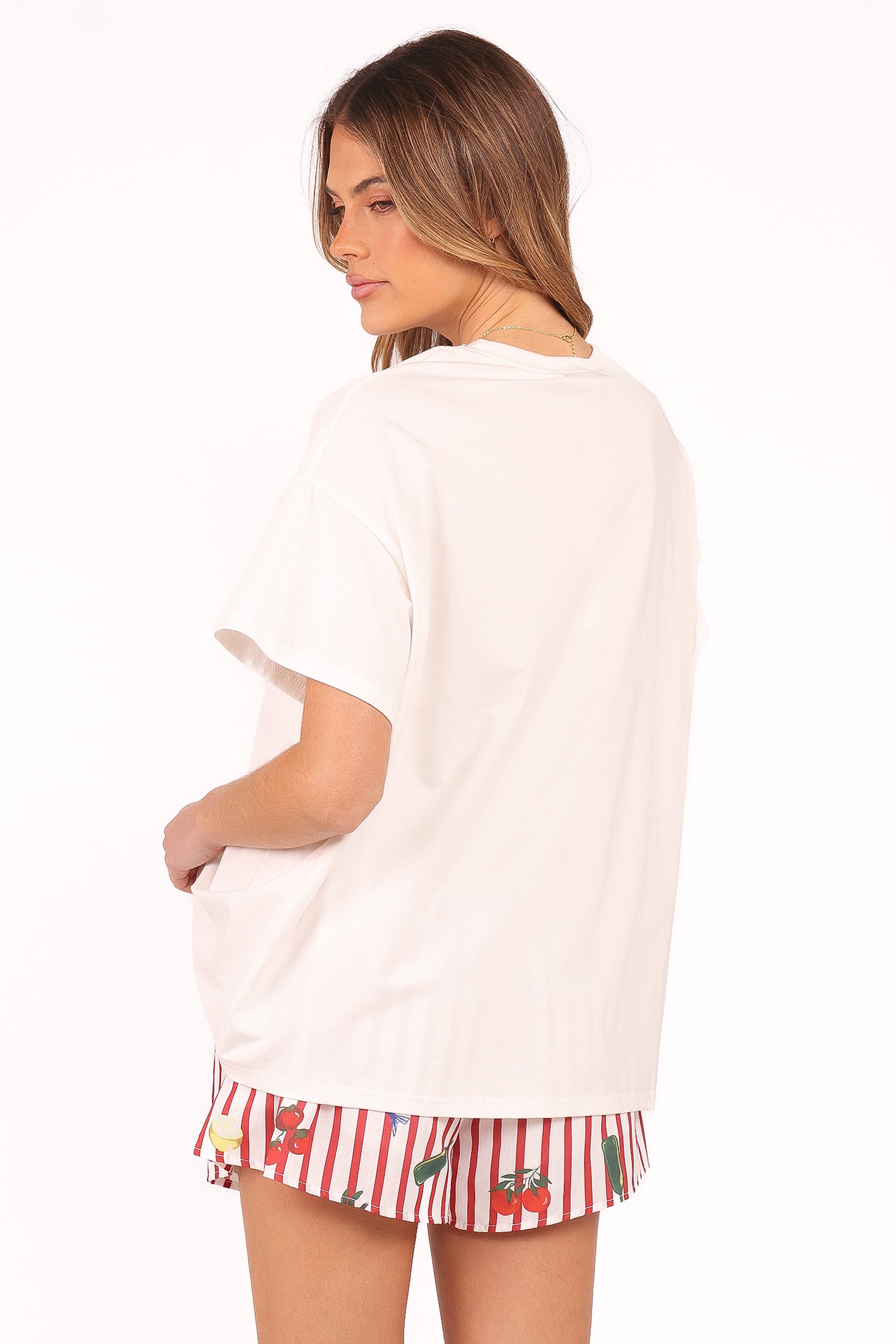 Krystal Cotton Short Set - Red Stripe Oversized Tee & Shorts