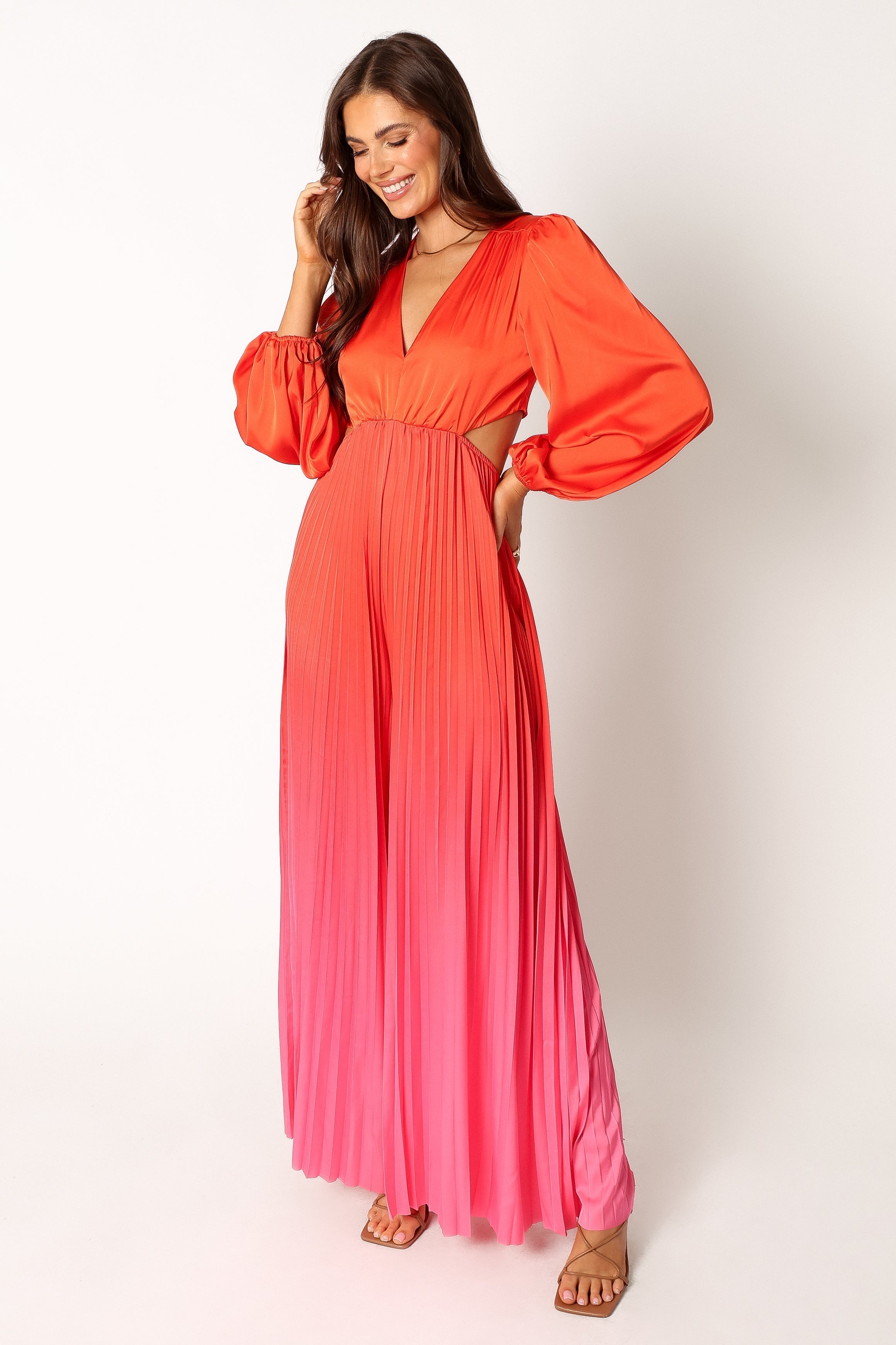 Krista Red Gradient Jumpsuit with V-Neck & Back Cut Out