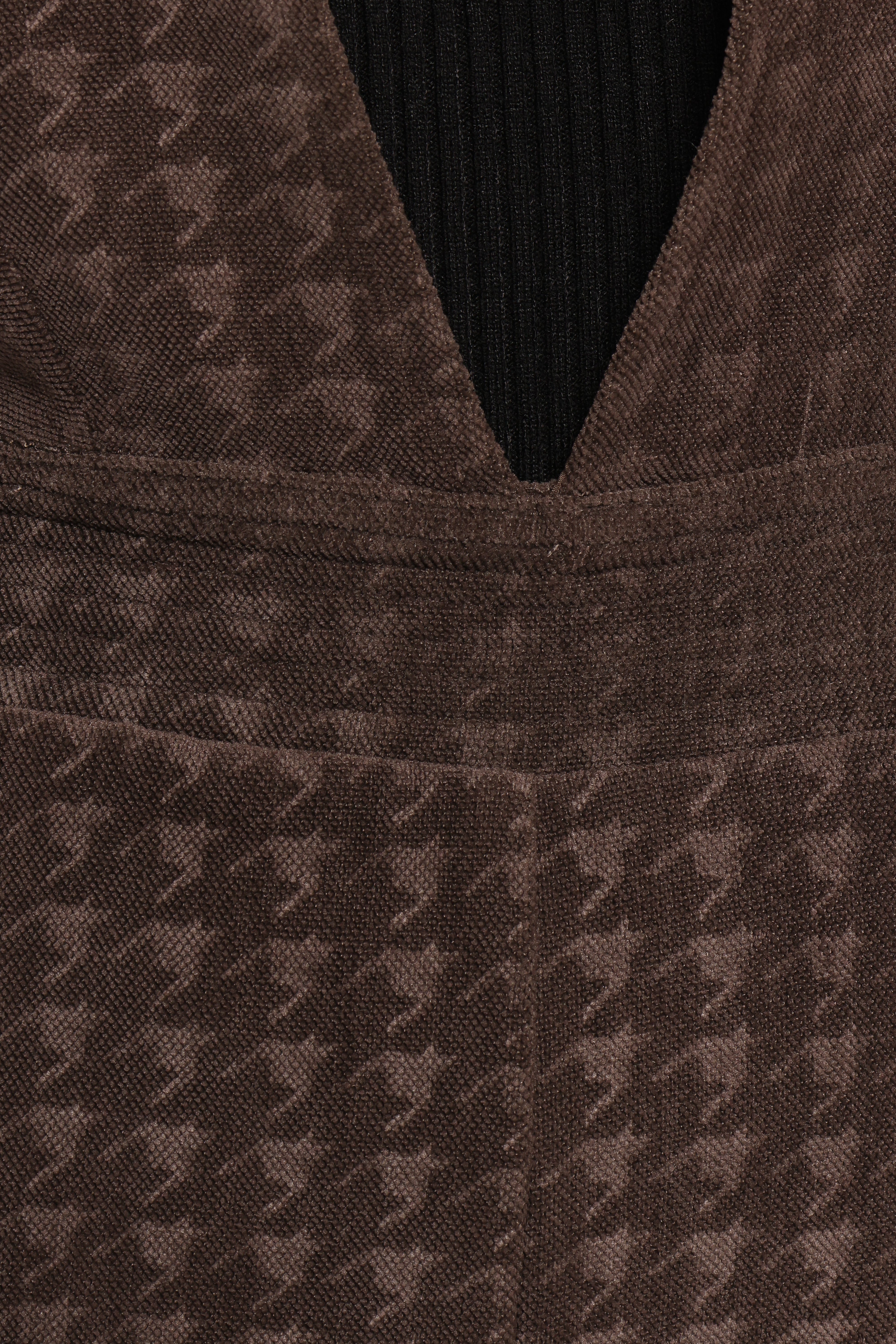 Yvettie Brown Houndstooth Jumpsuit with V Neck & Pockets