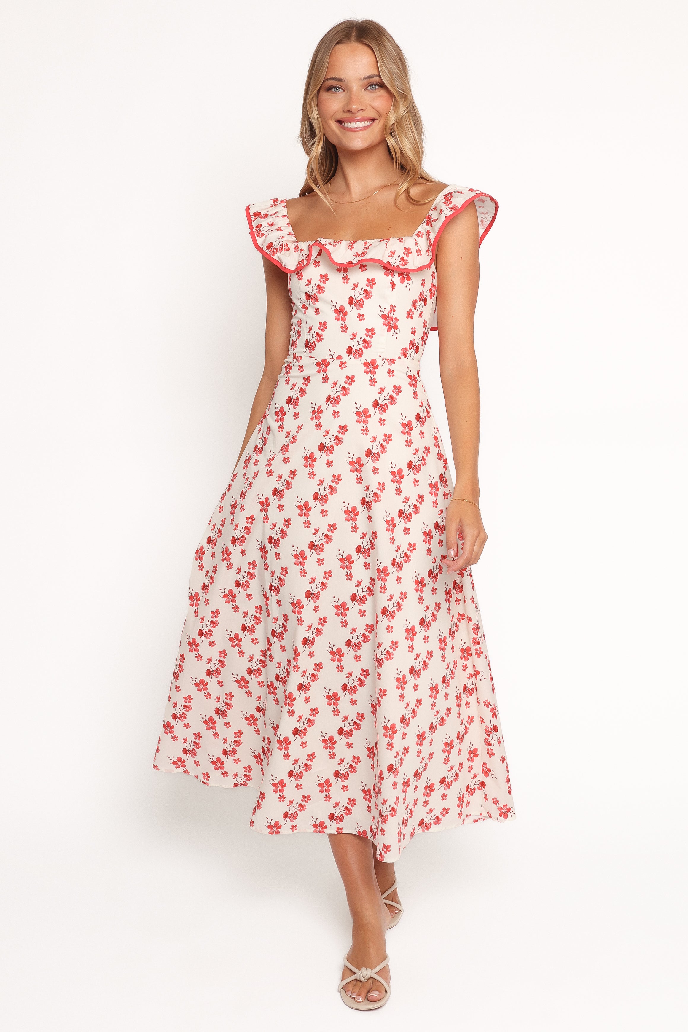 Lucille Floral Maxi Dress with Square Neckline & Back Tie