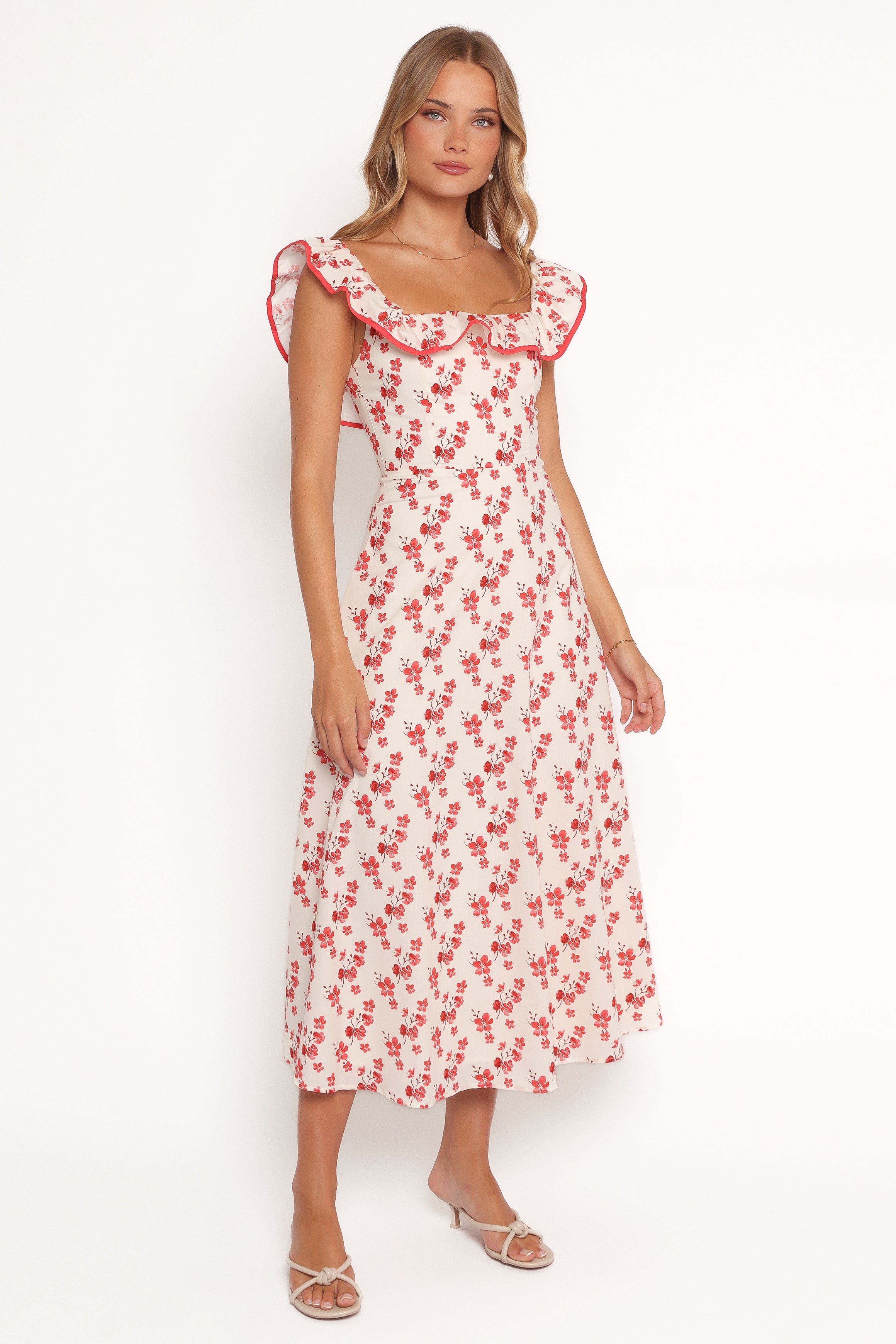 Lucille Floral Maxi Dress with Square Neckline & Back Tie