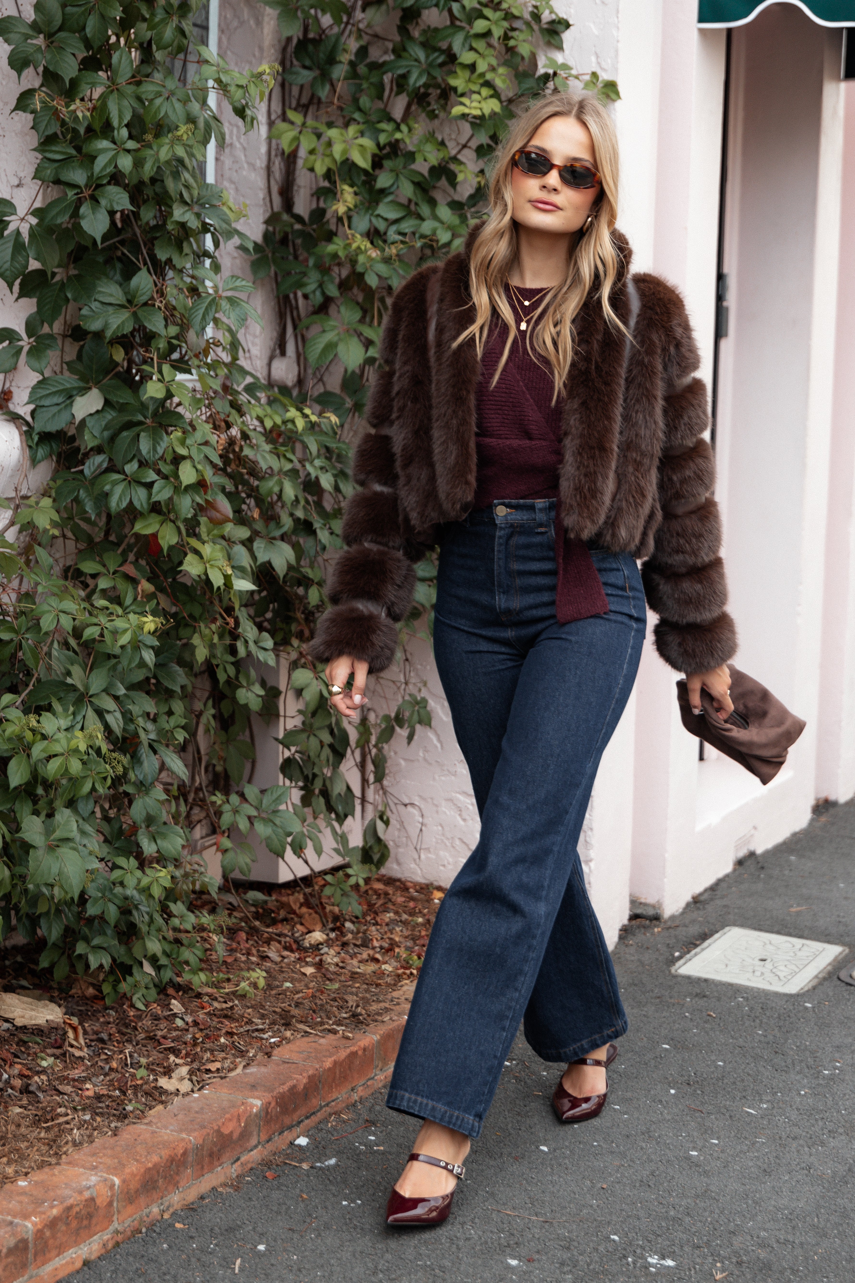 Velma Chocolate Faux Fur Cropped Jacket - Women's Winter Coat