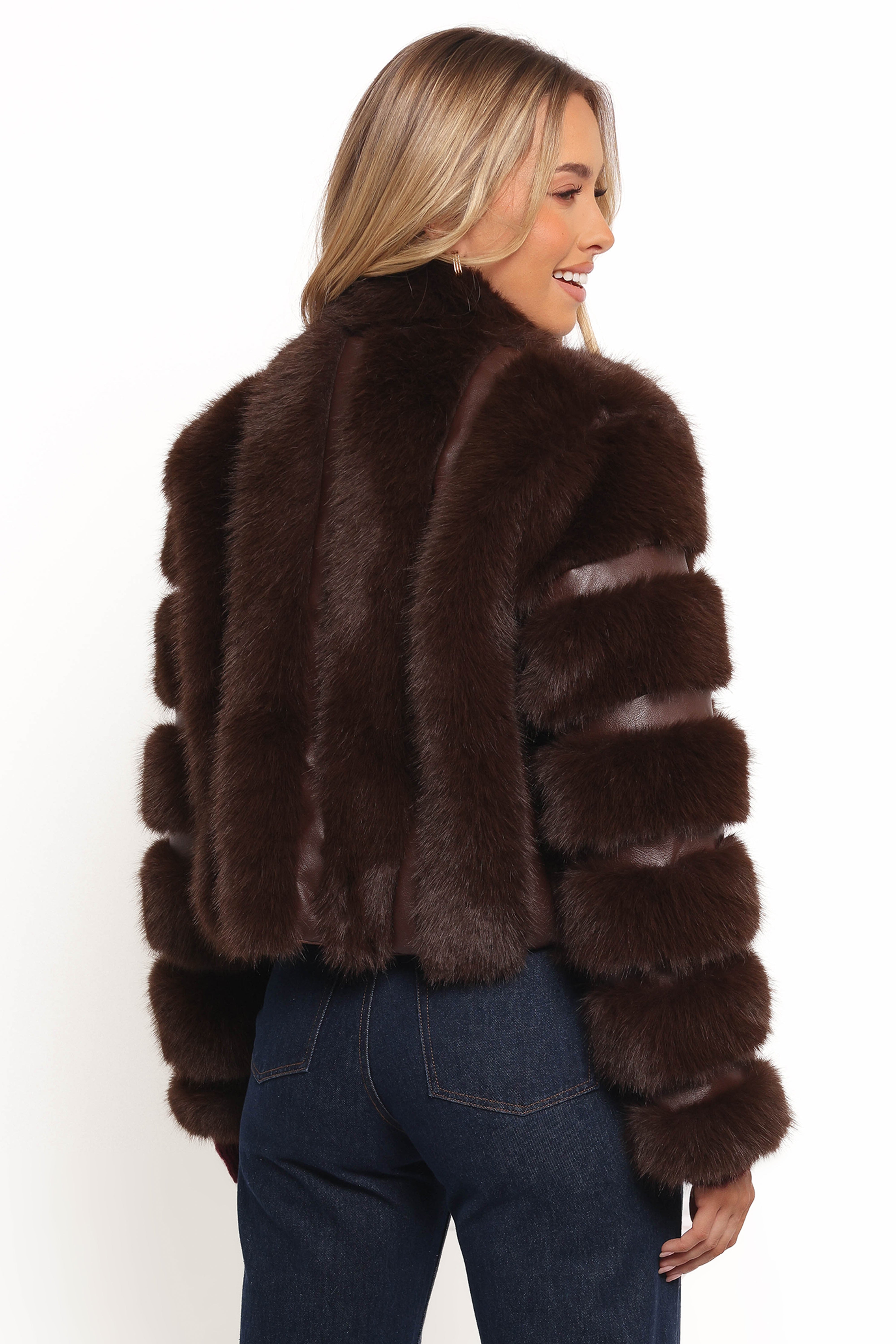 Velma Chocolate Faux Fur Cropped Jacket - Women's Winter Coat