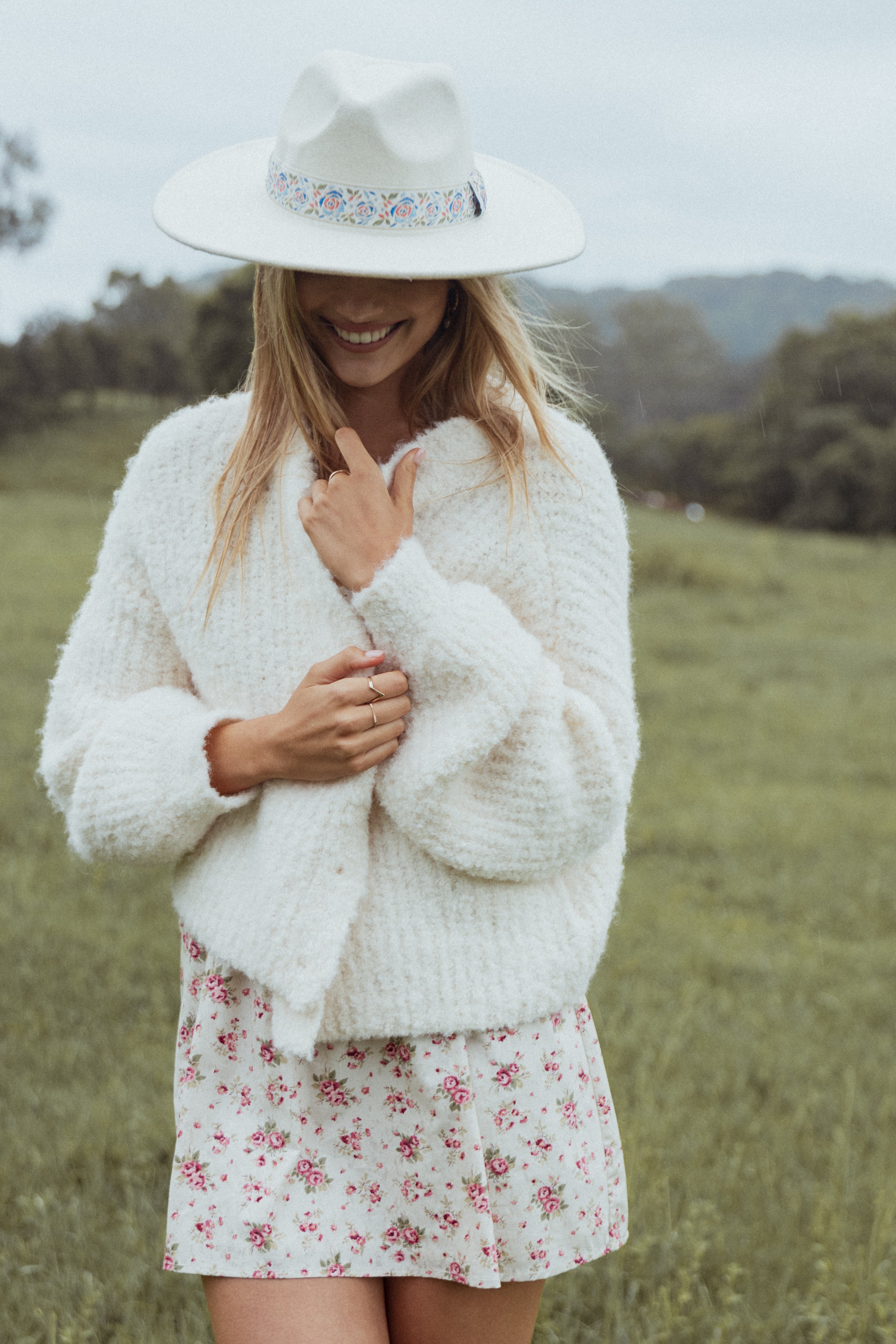 White Albertine Cardigan - Cropped Button-Up Knit Sweater for Women