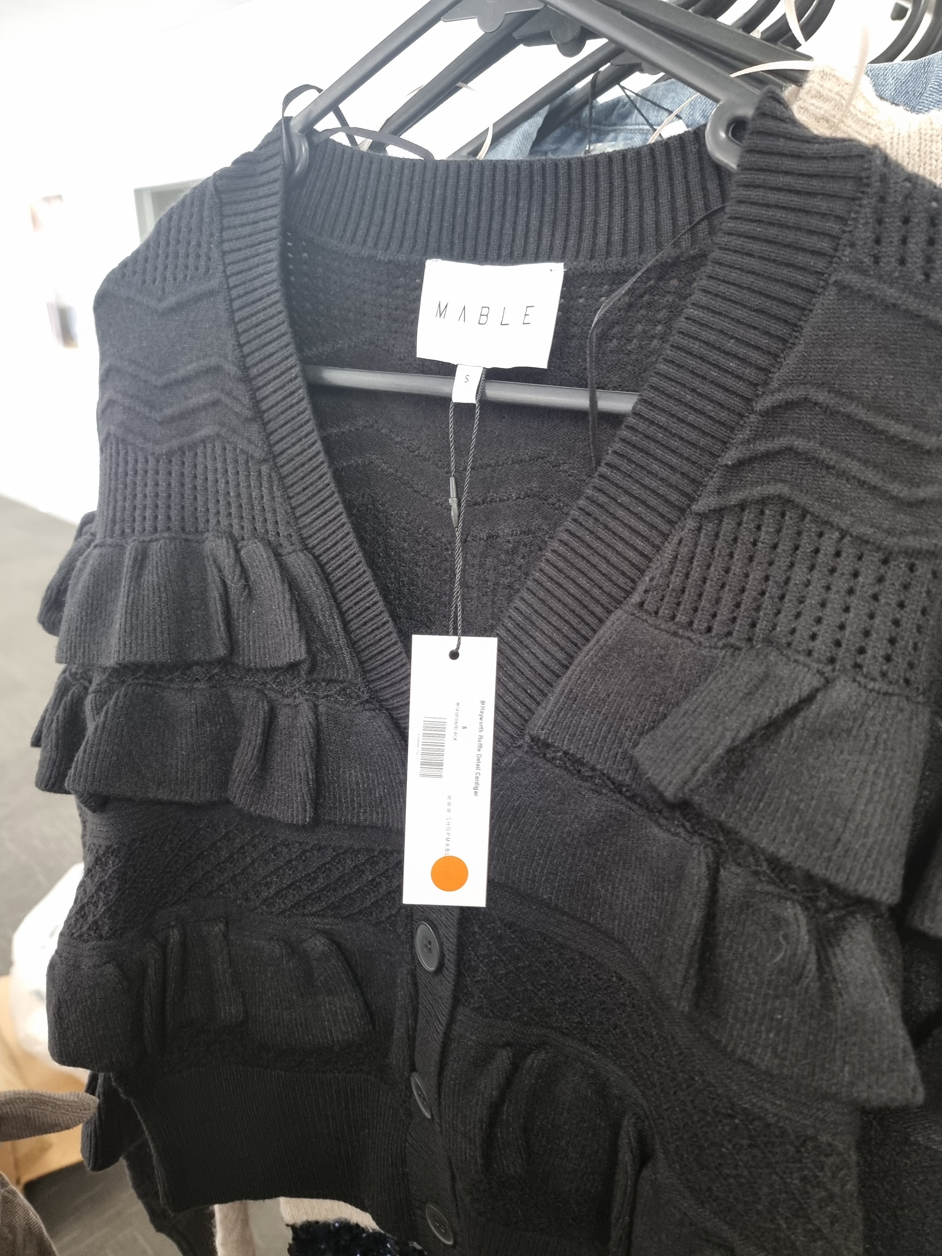 Hayworth Black Cropped Cardigan with Ruffle Detail & V-Neck