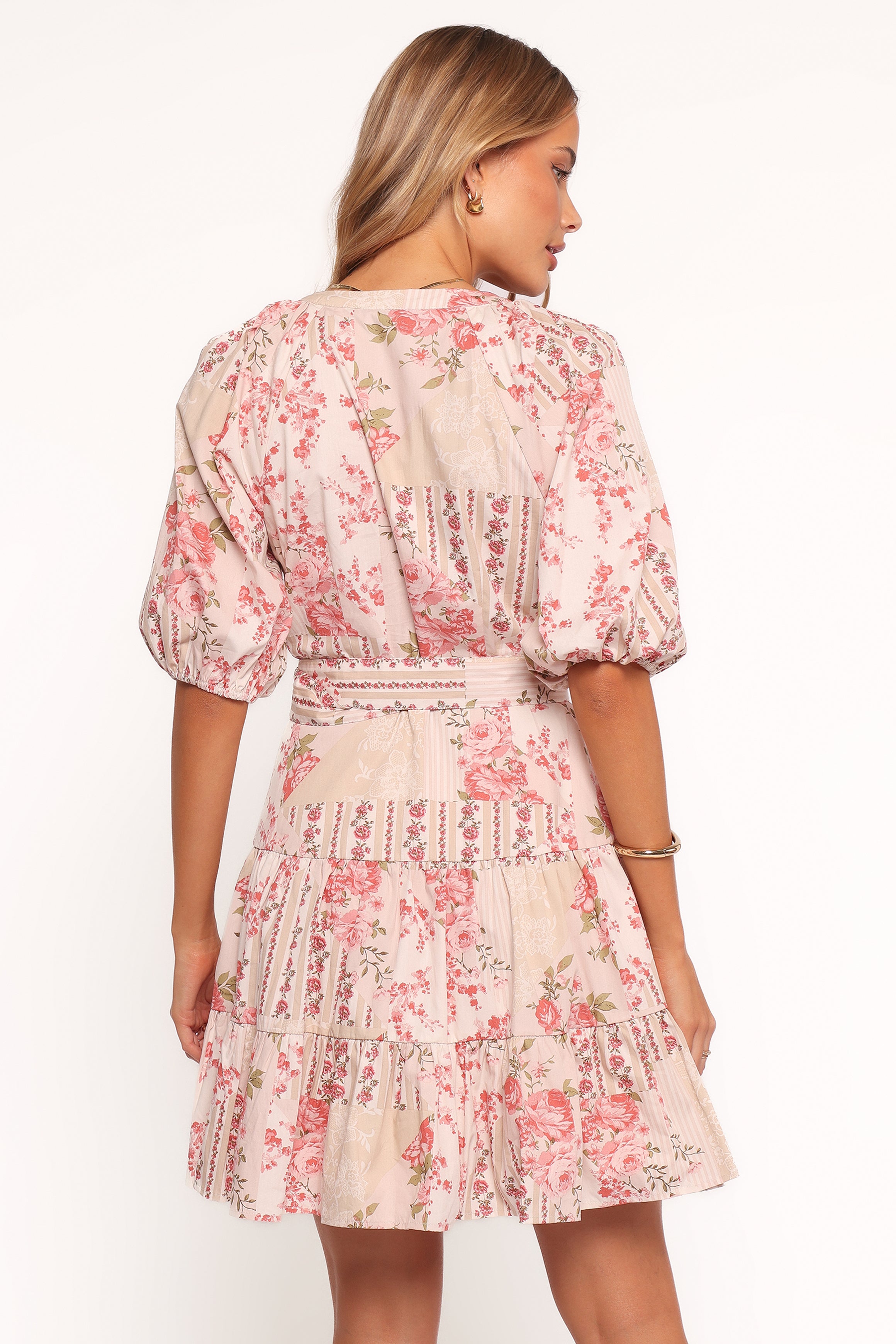 Floral Cotton Mini Dress with Belt - Columba Soft Camellia