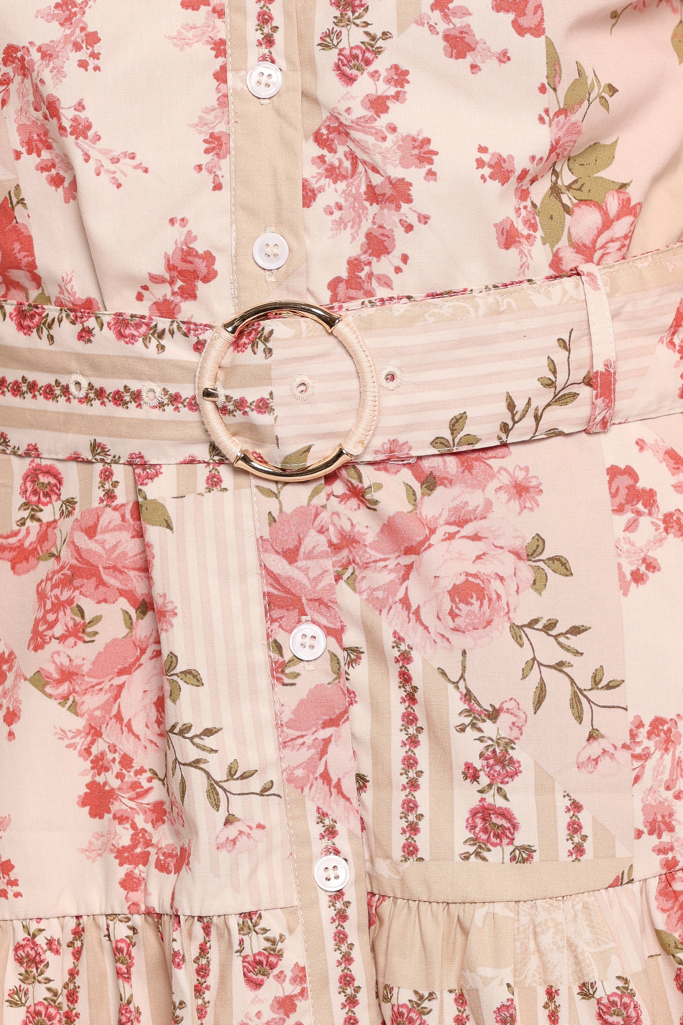 Floral Cotton Mini Dress with Belt - Columba Soft Camellia