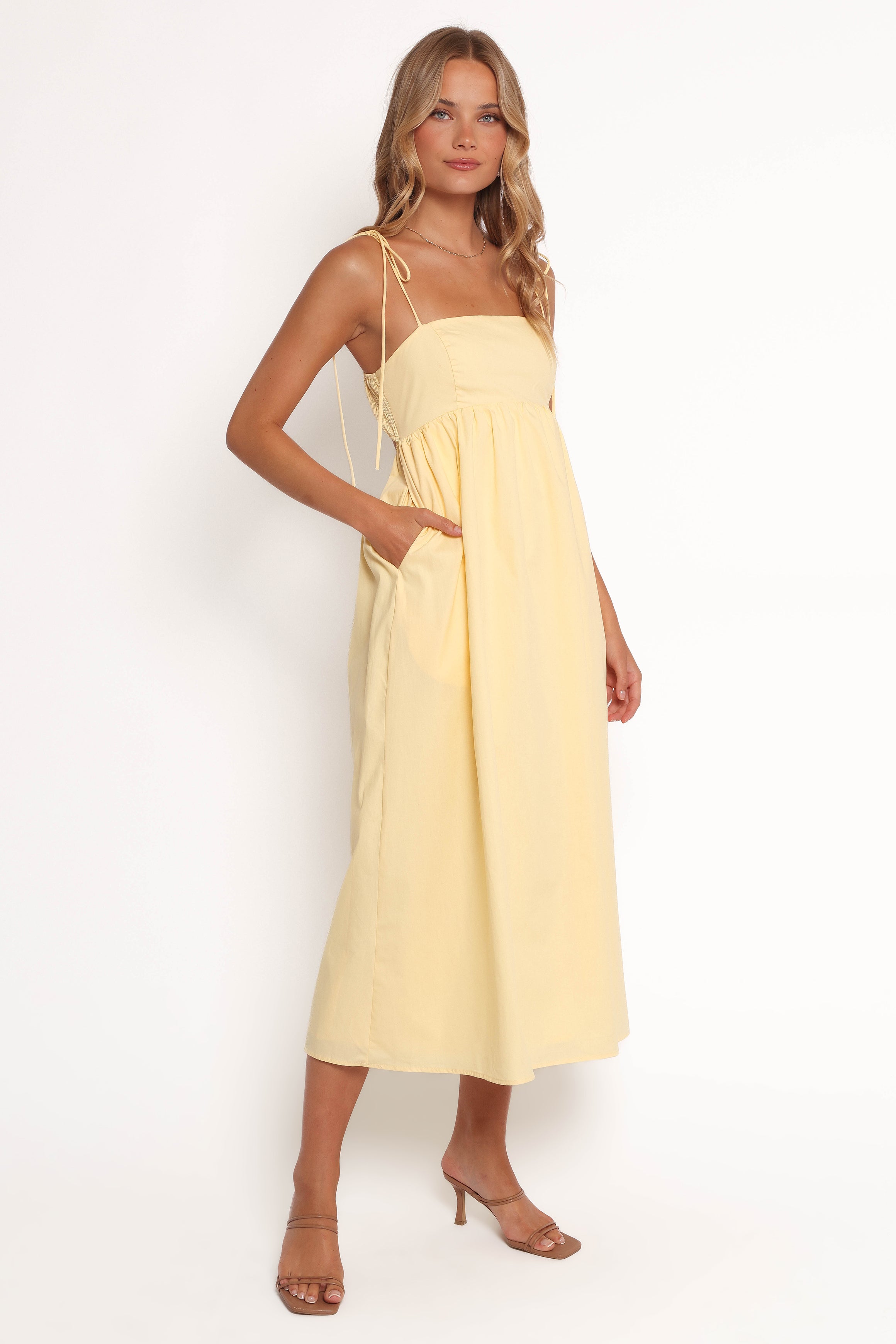 Simona Cotton Maxi Dress with Pockets - Yellow Square Neck