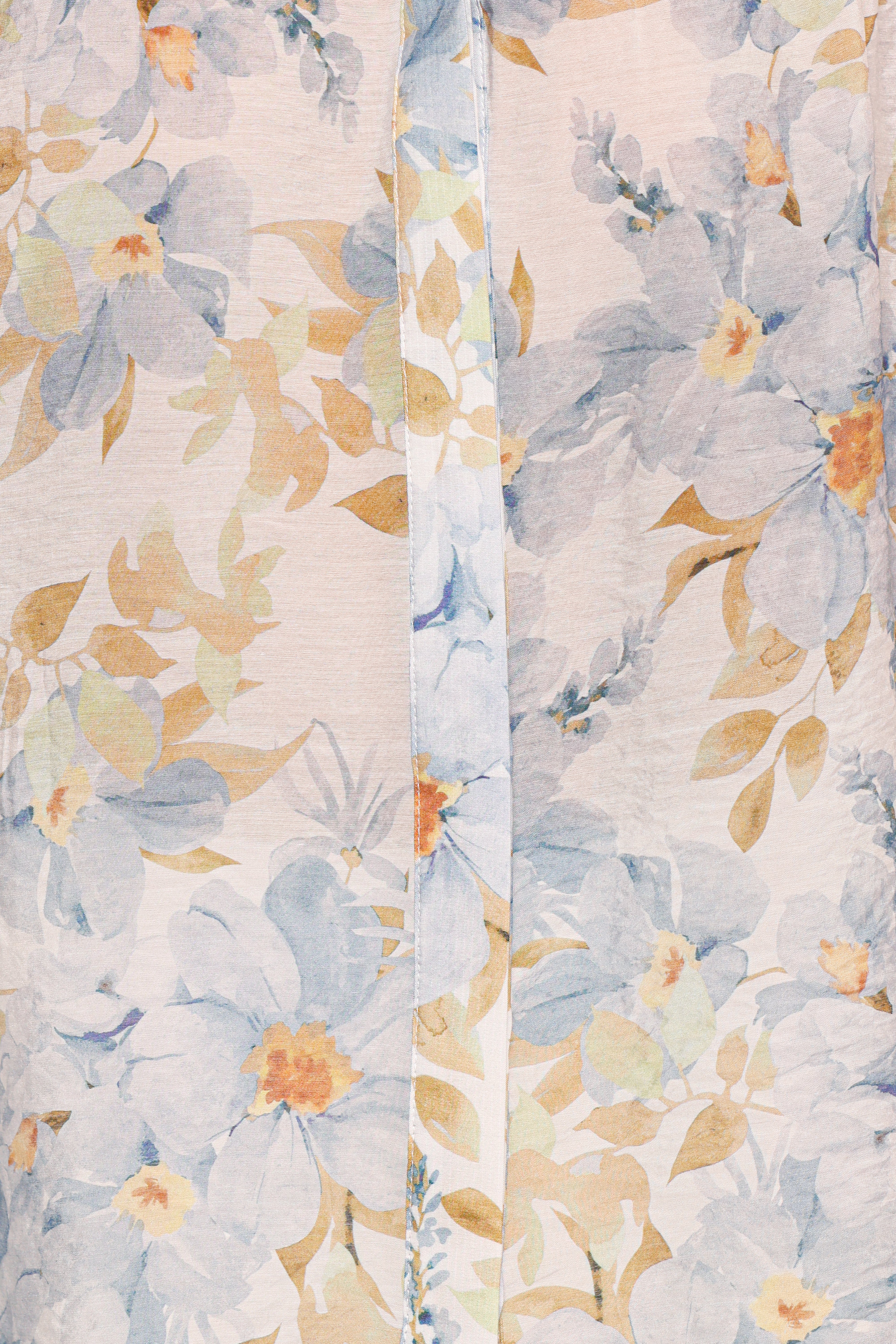 Adalee Blue Floral Blouse with Spread Collar & Long Sleeves