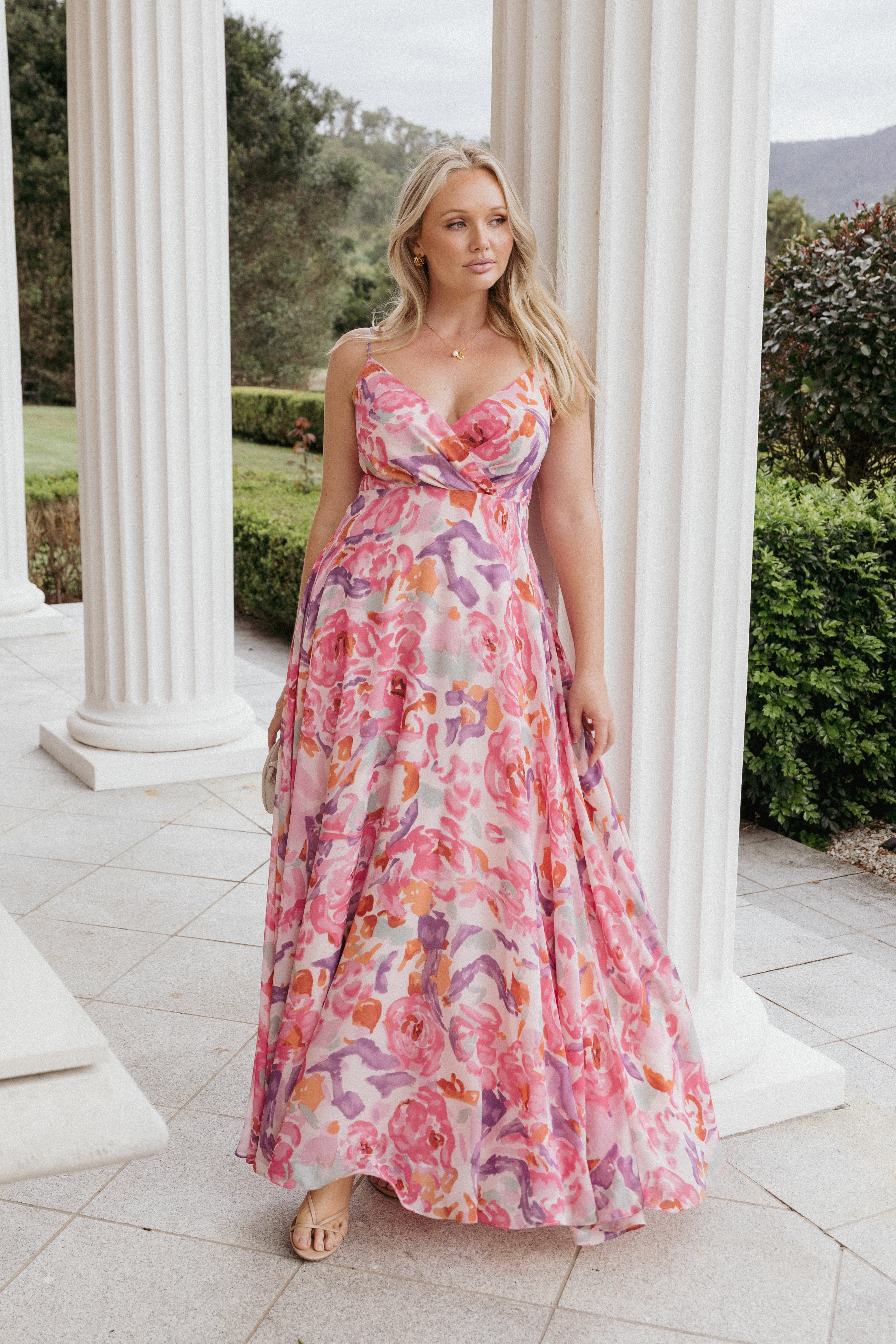 Floral Maxi Dress with V-Neck & Adjustable Straps - Madilyn