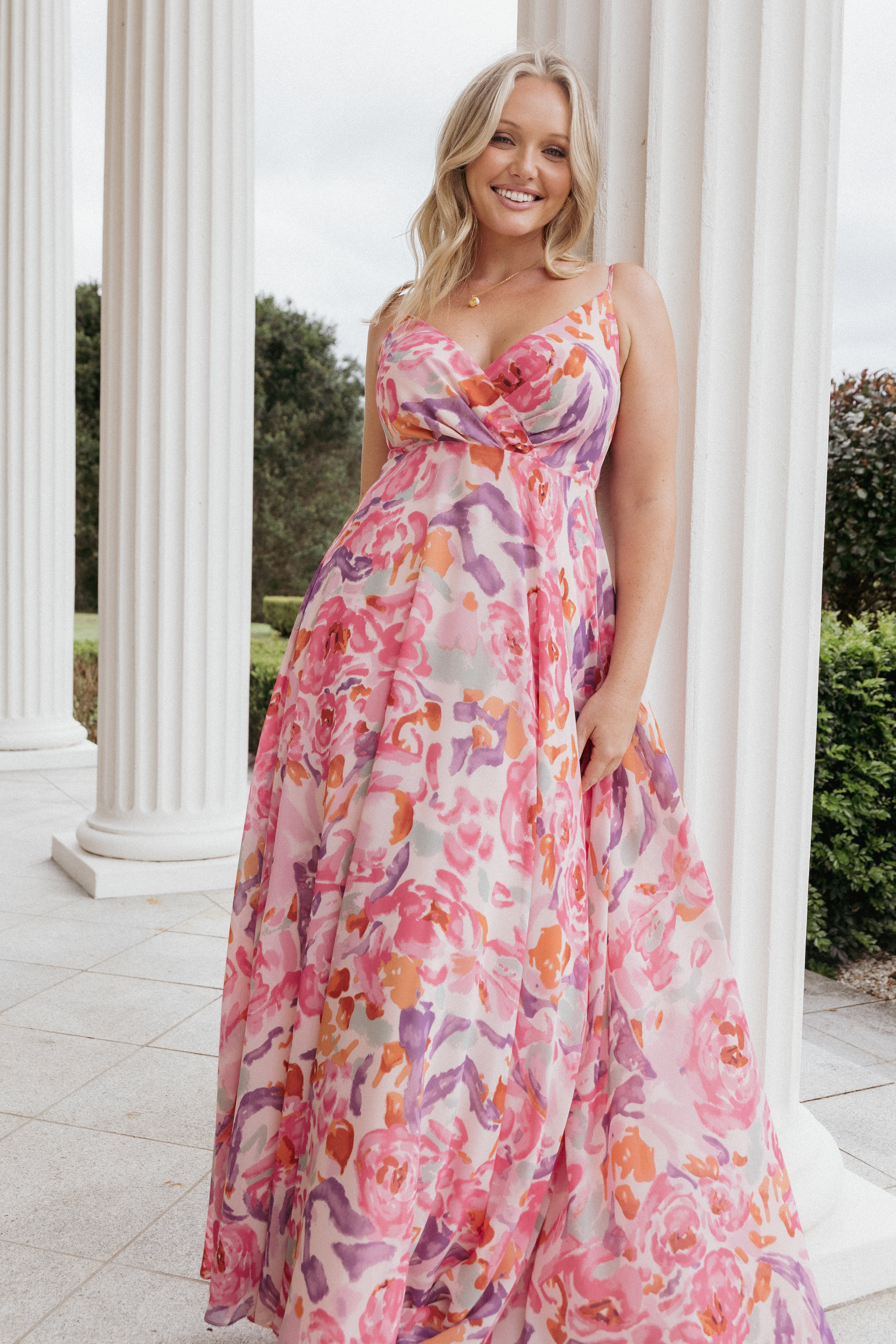 Floral Maxi Dress with V-Neck & Adjustable Straps - Madilyn