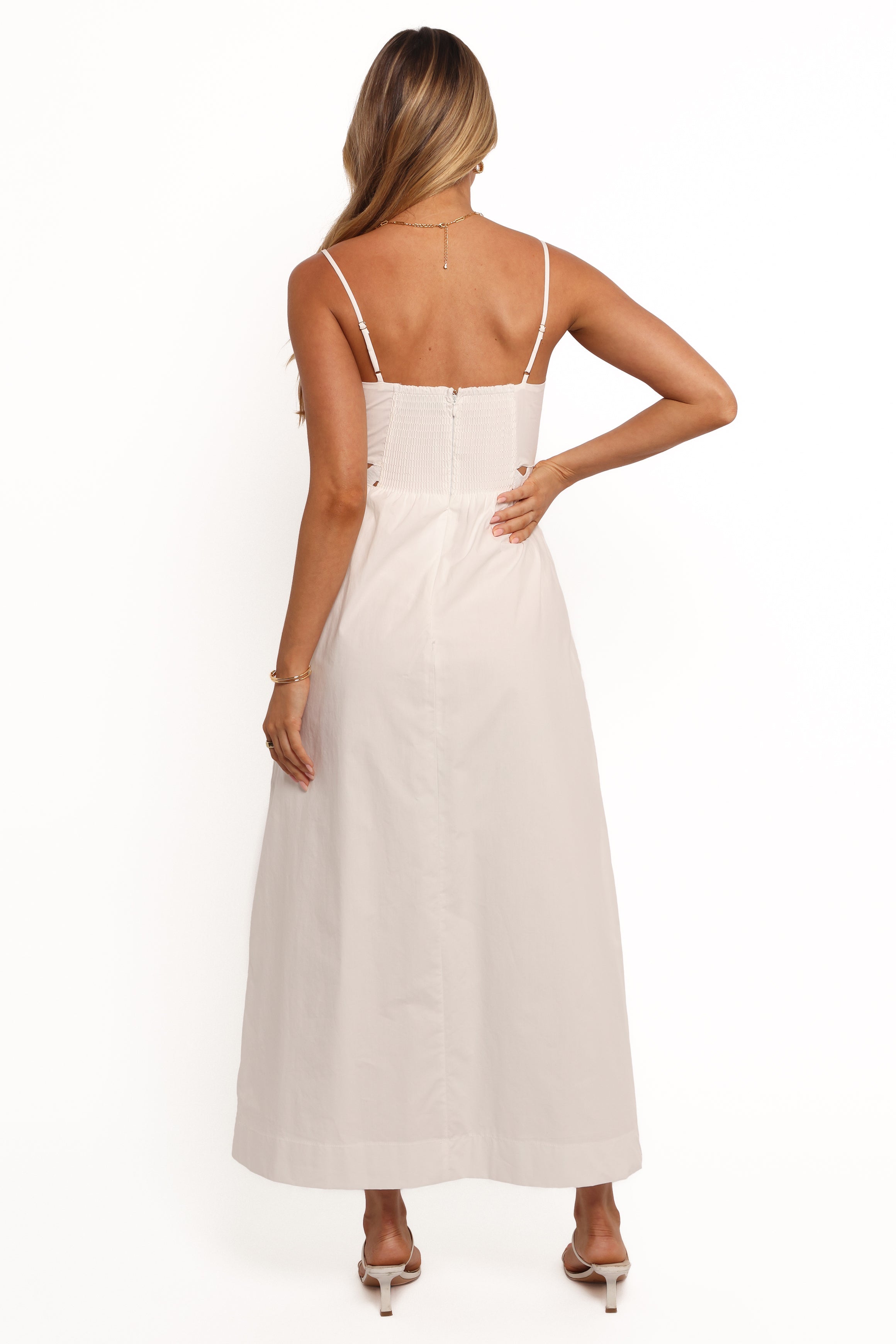 White Cotton Angelus Midi Dress with Lace Trim & Pockets