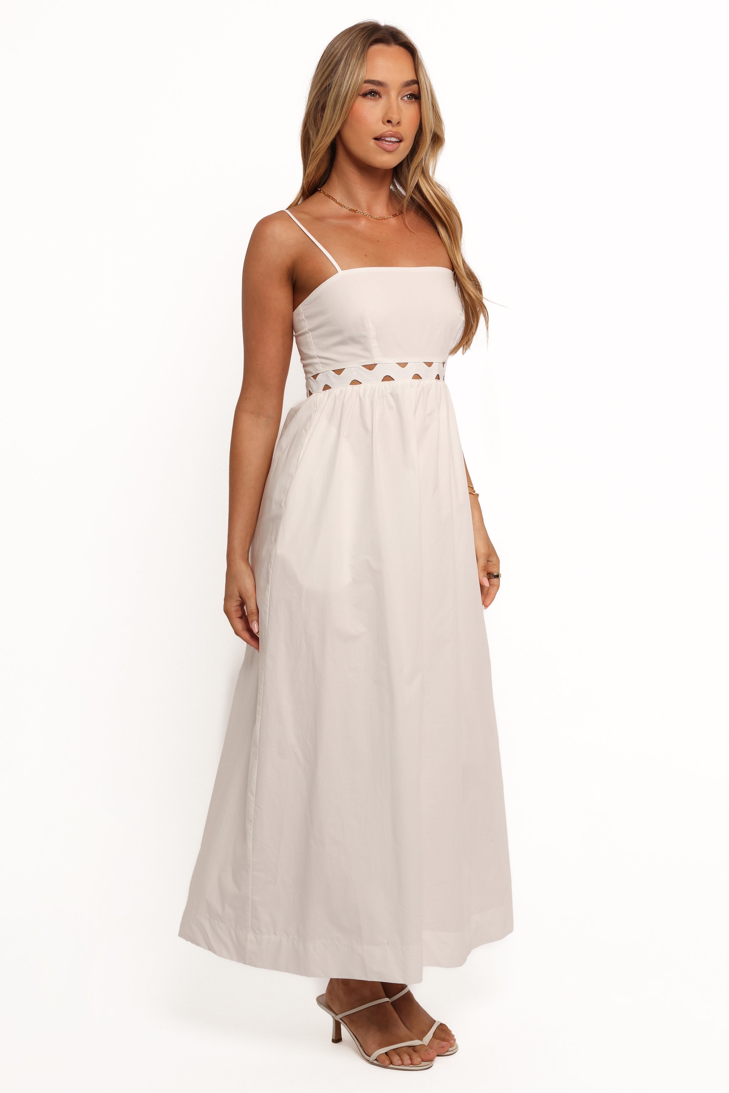 White Cotton Angelus Midi Dress with Lace Trim & Pockets