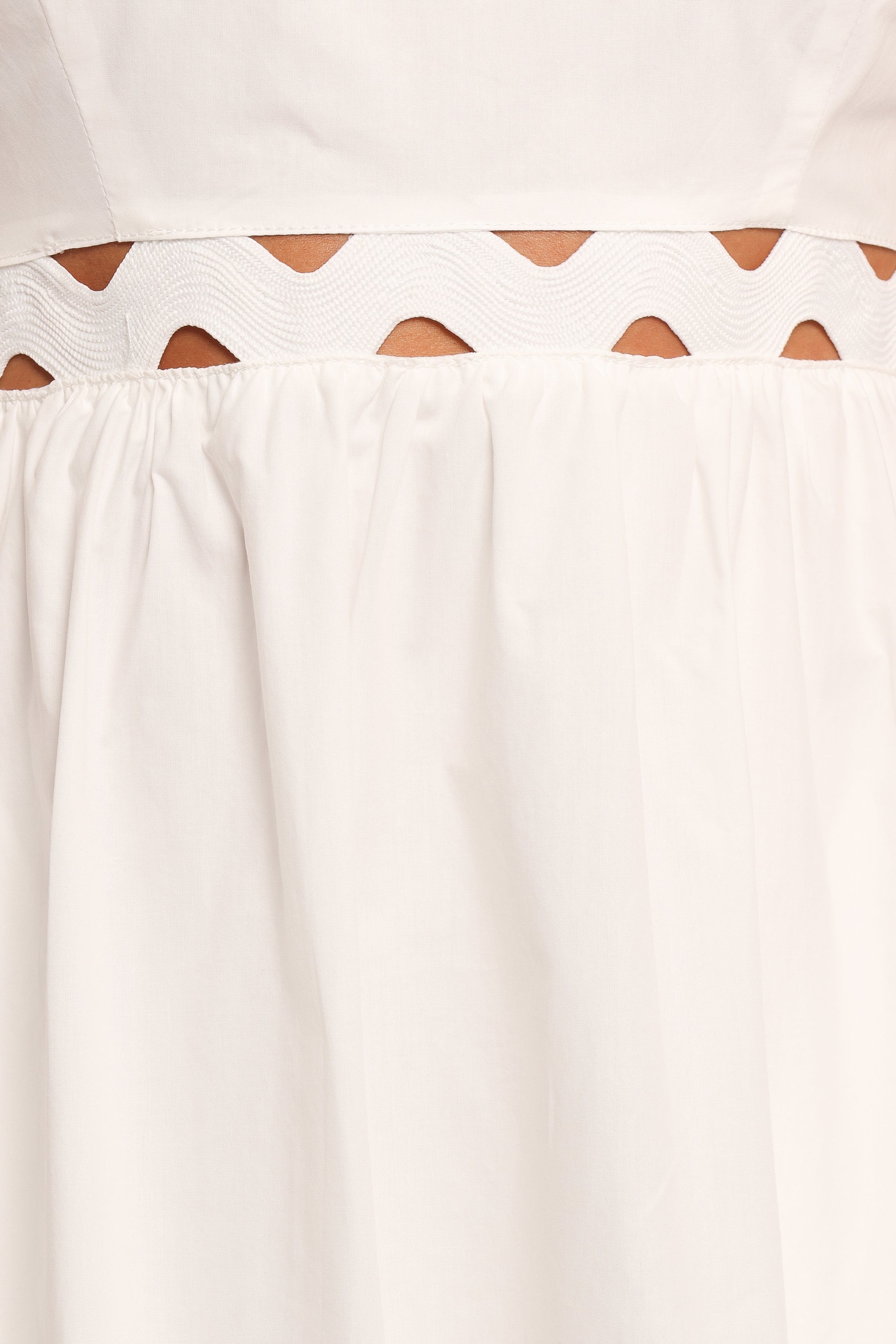 White Cotton Angelus Midi Dress with Lace Trim & Pockets