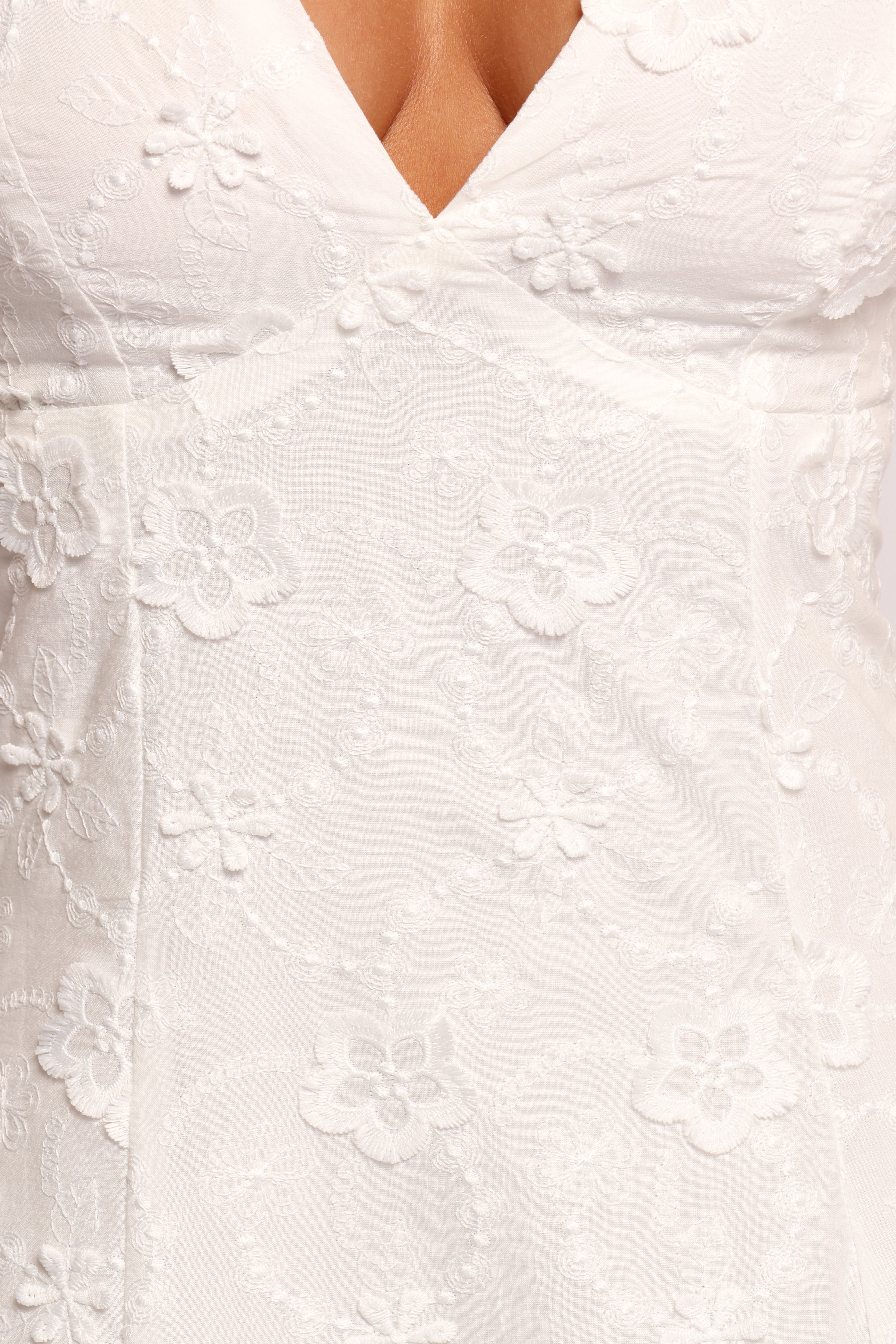 Ford White Maxi Dress with Floral Embroidery & Adjustable Straps