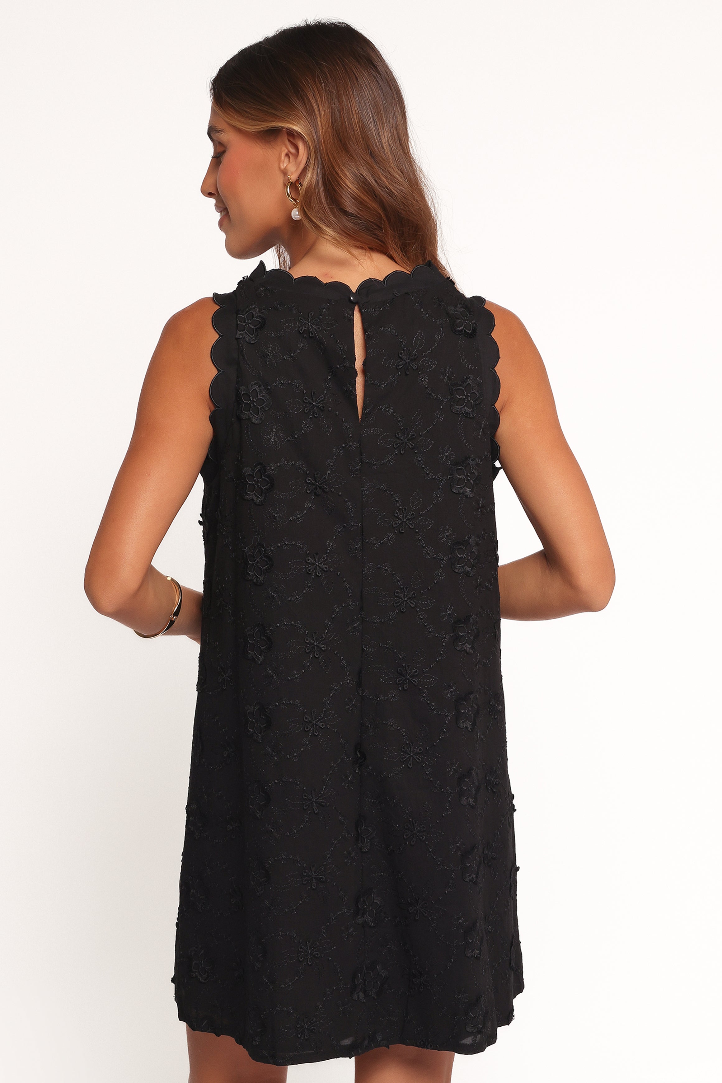 Keller Floral Embroidered Mini Dress - Black Rayon & Cotton Blend