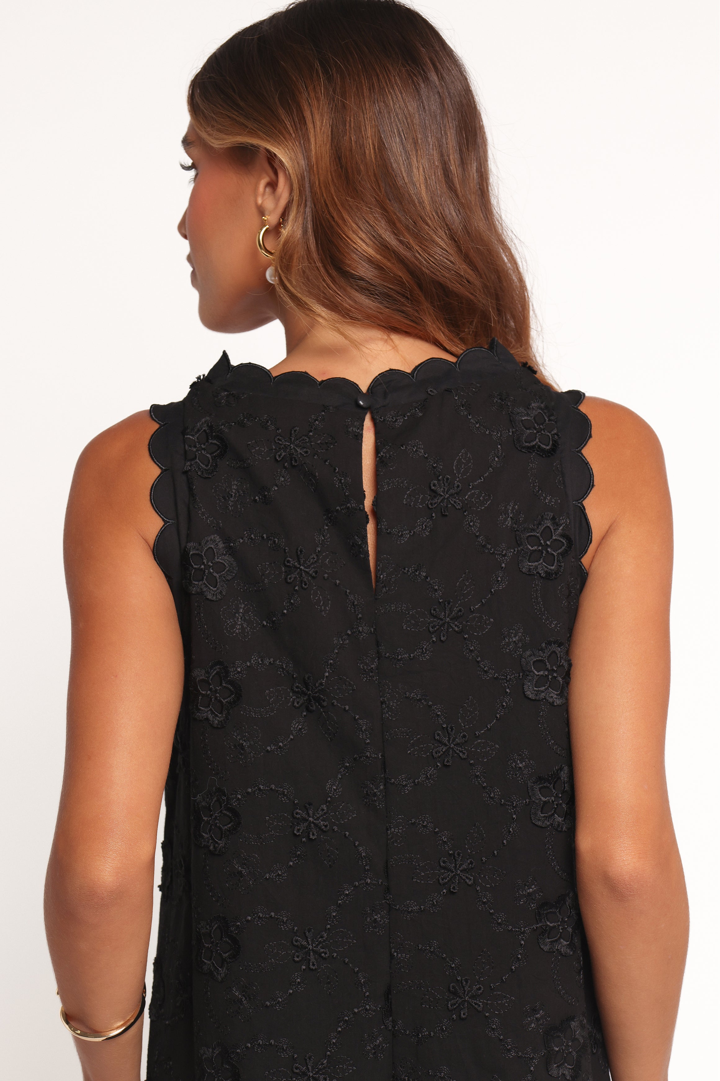 Keller Floral Embroidered Mini Dress - Black Rayon & Cotton Blend