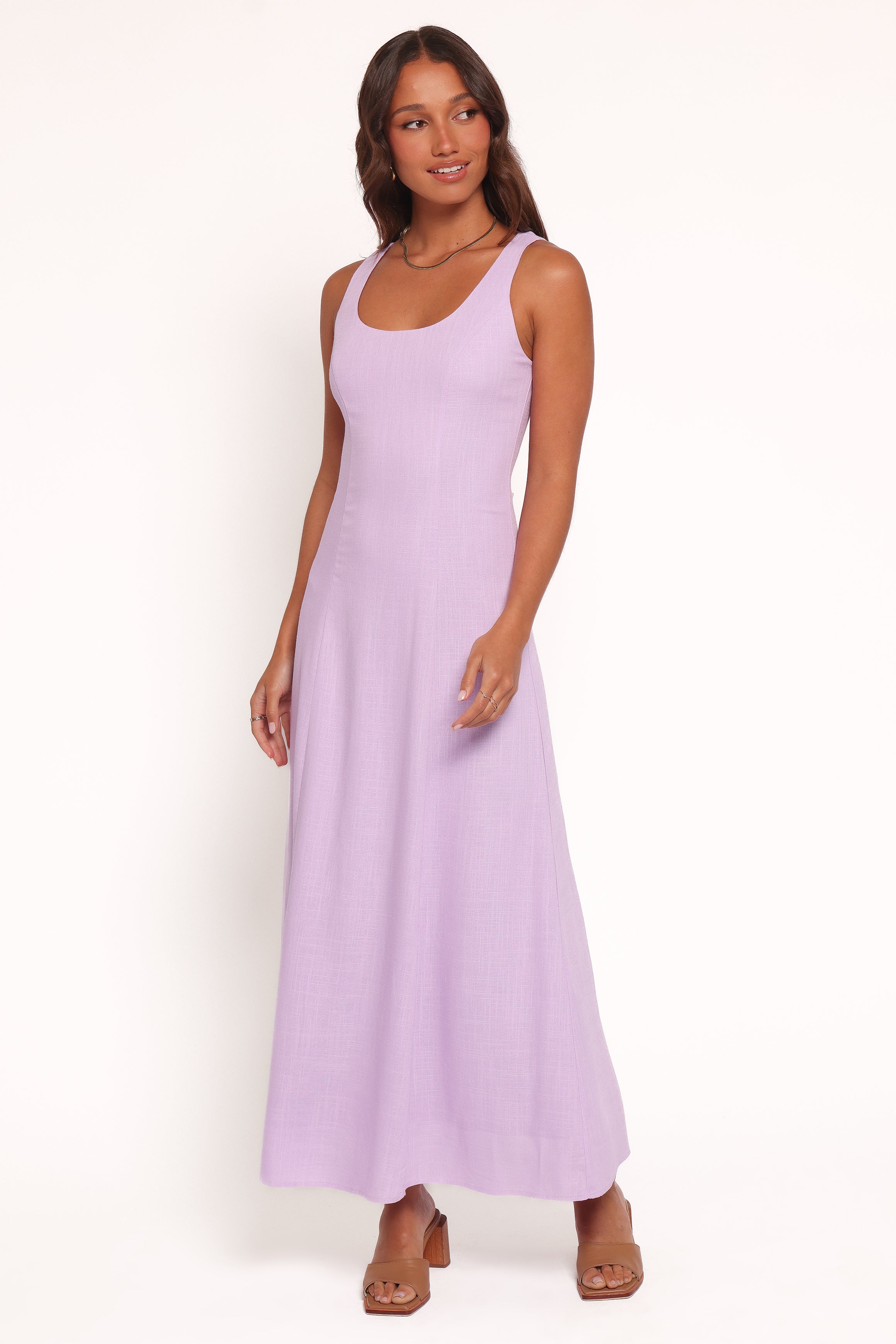 Lilac Tatum Maxi Dress with Back Tie Detail - Linen Rayon Blend
