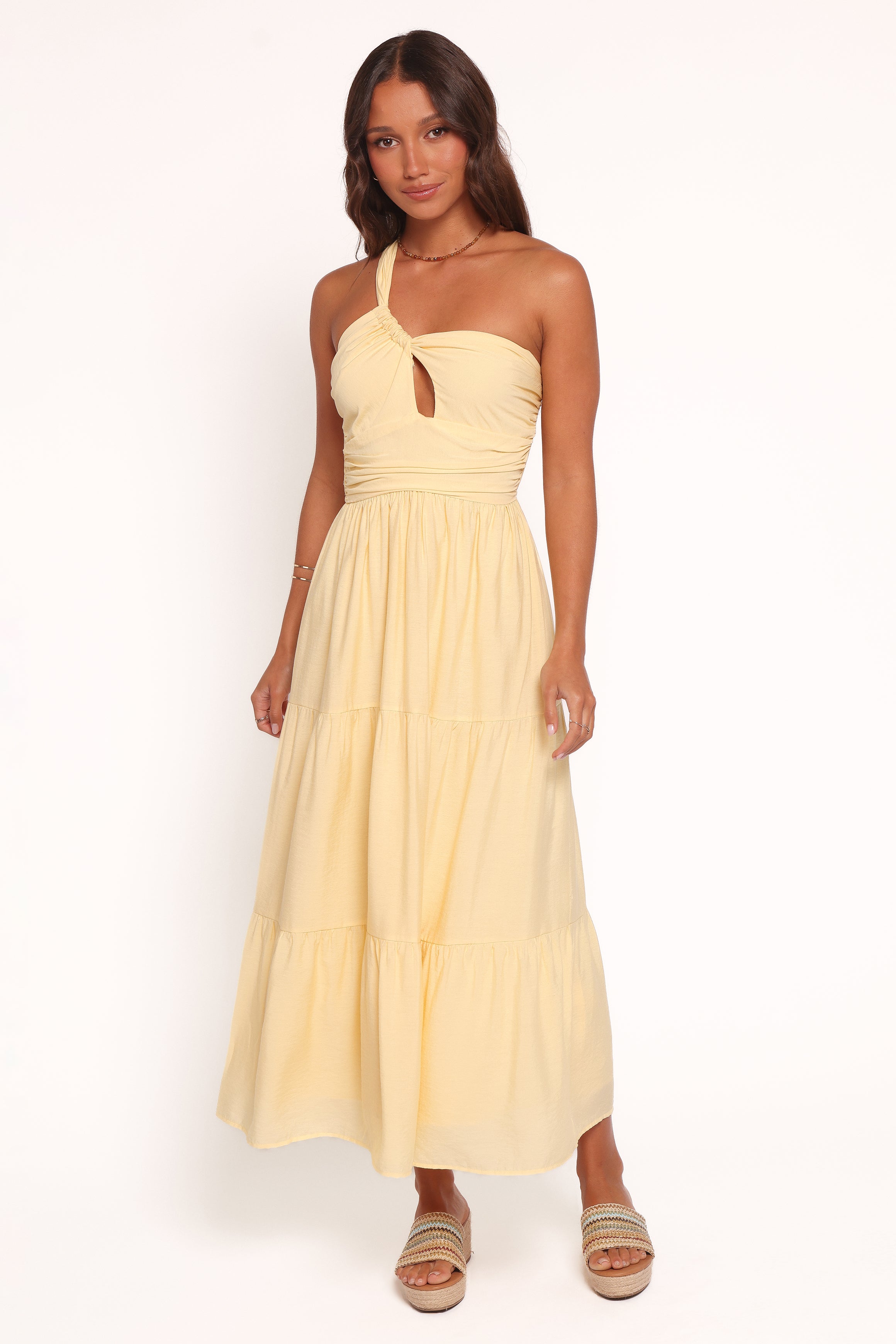Yellow One Shoulder Maxi Dress with Cut-Out Detail - Vinny