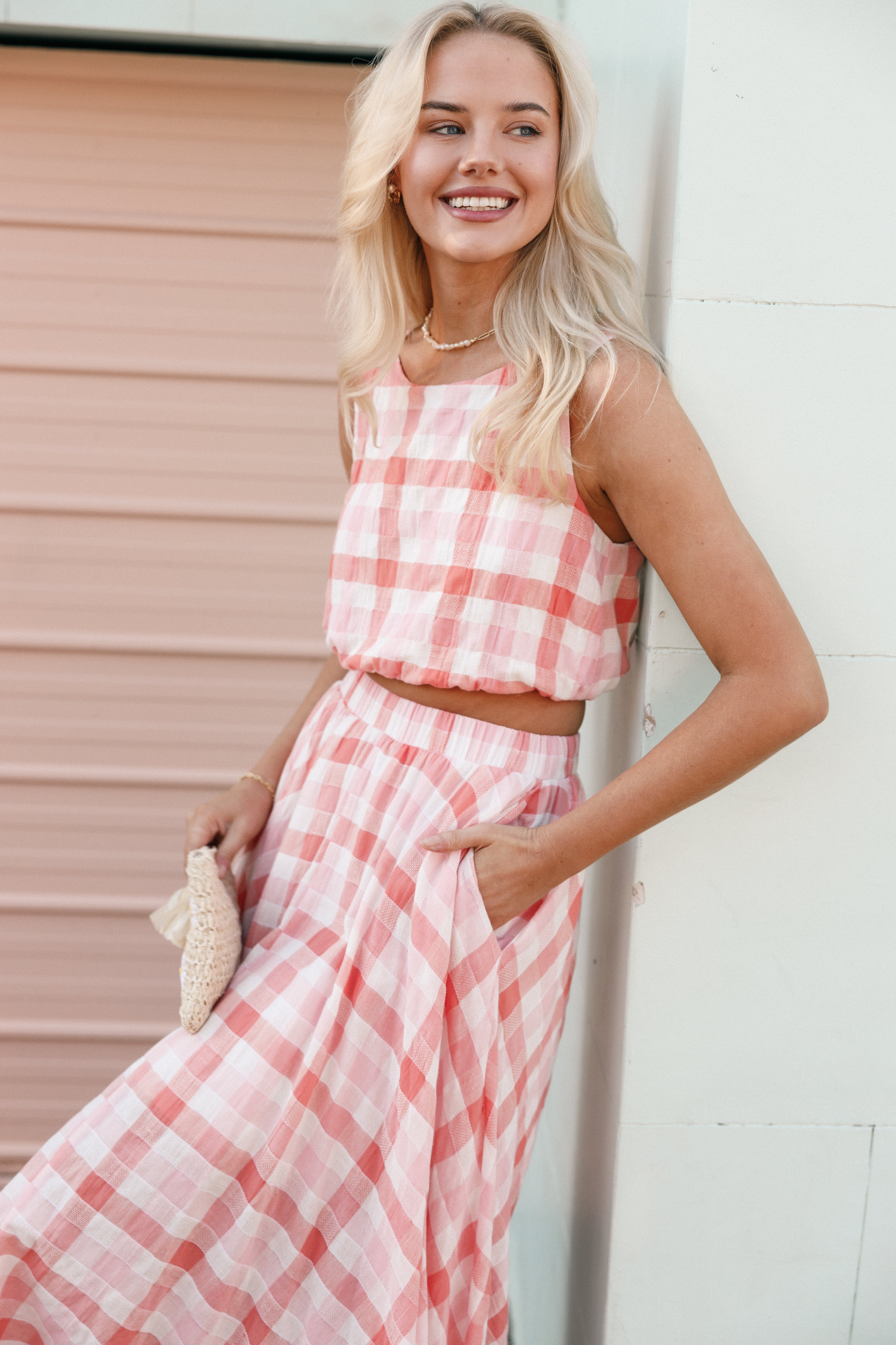 Betty Top - Pink Gingham Cropped Cotton Blouse