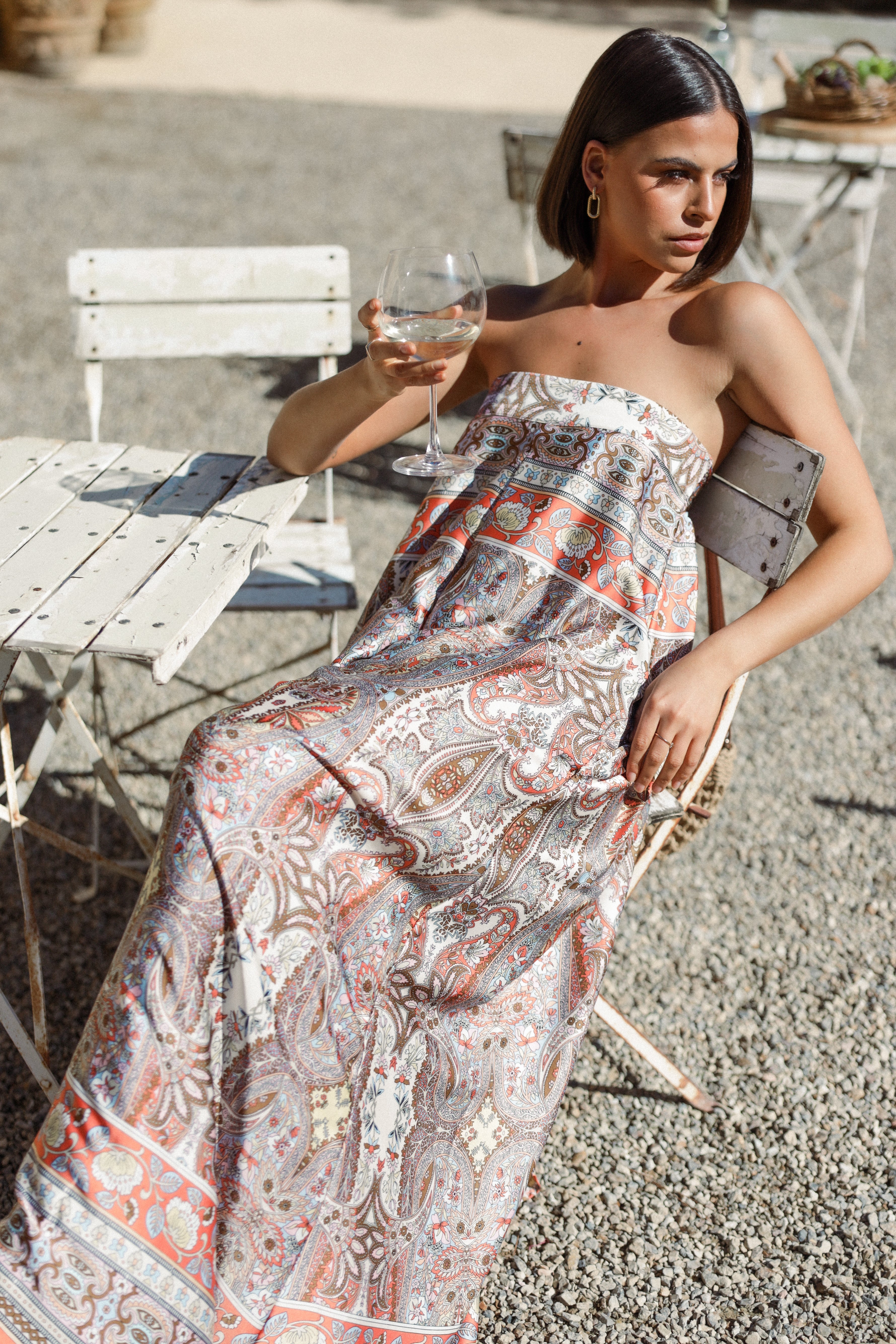 Strapless Jumpsuit for Women - Multi Print Wide Leg Satin Design