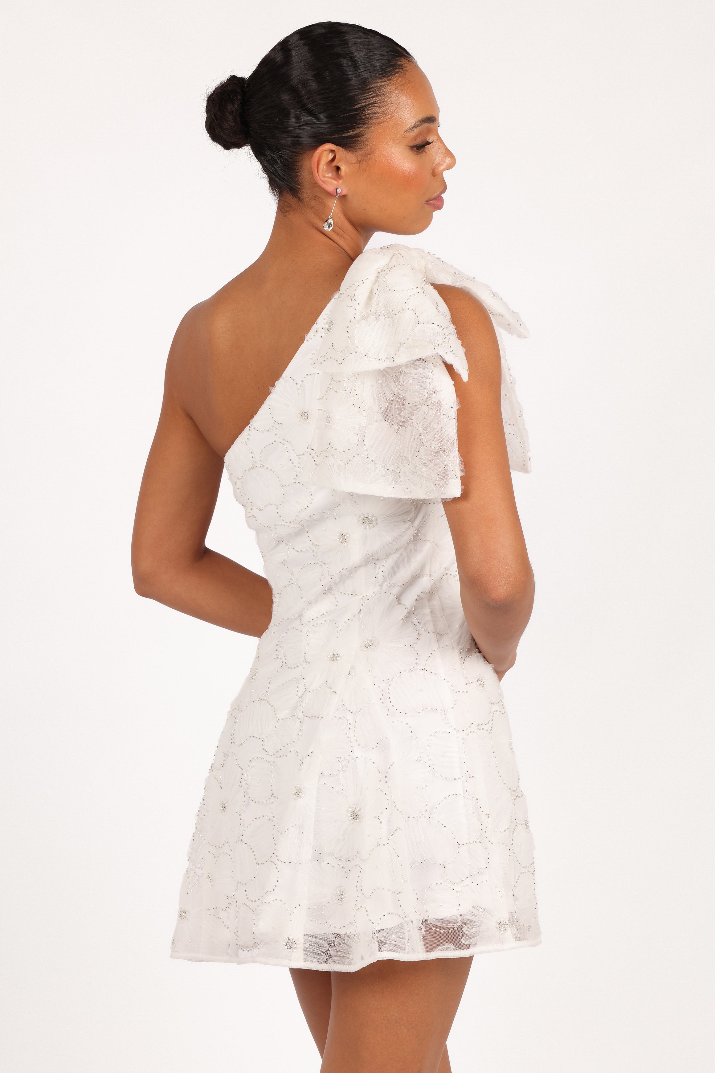 White Off Shoulder Mini Dress with Bow Detail - Ashly