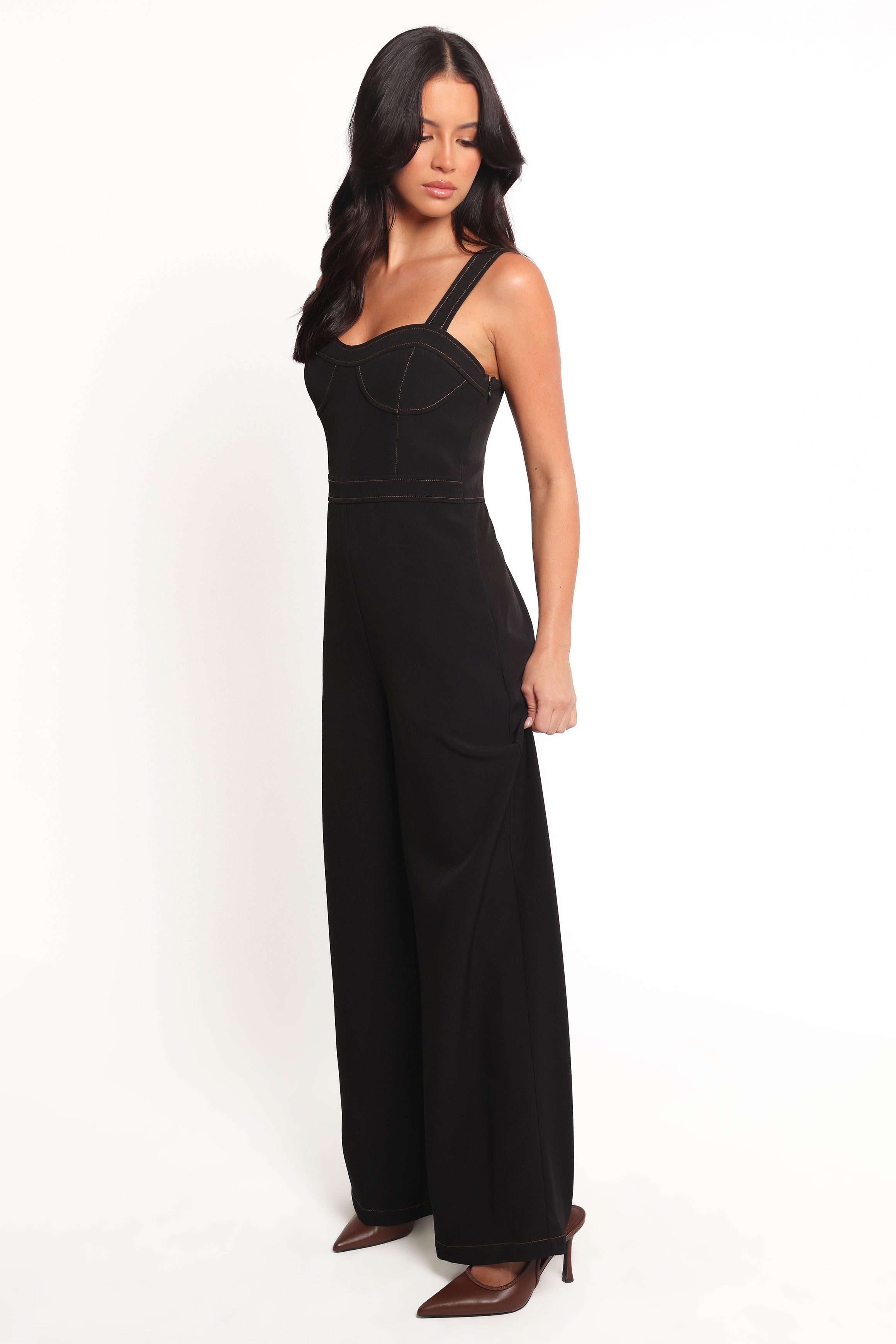 Black Taisha Jumpsuit for Women - Sweetheart Neckline & Pockets