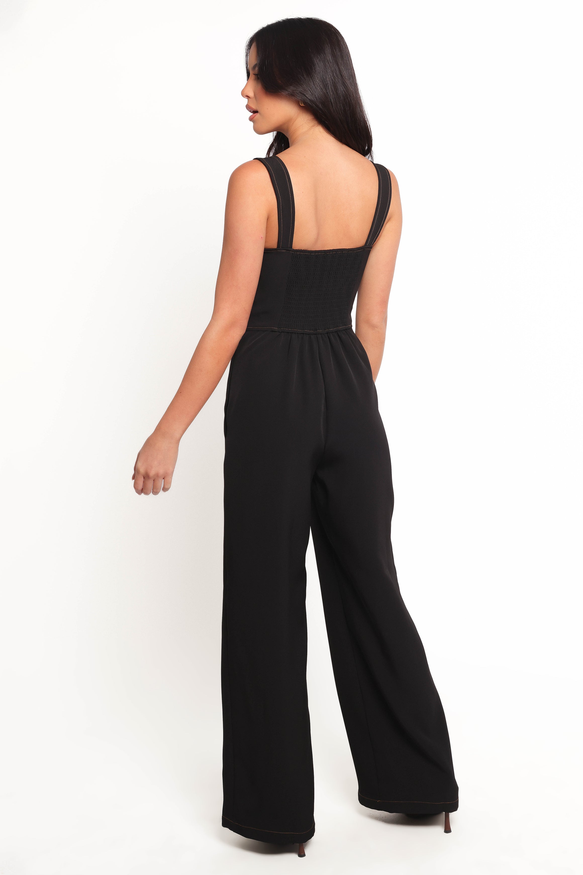 Black Taisha Jumpsuit for Women - Sweetheart Neckline & Pockets