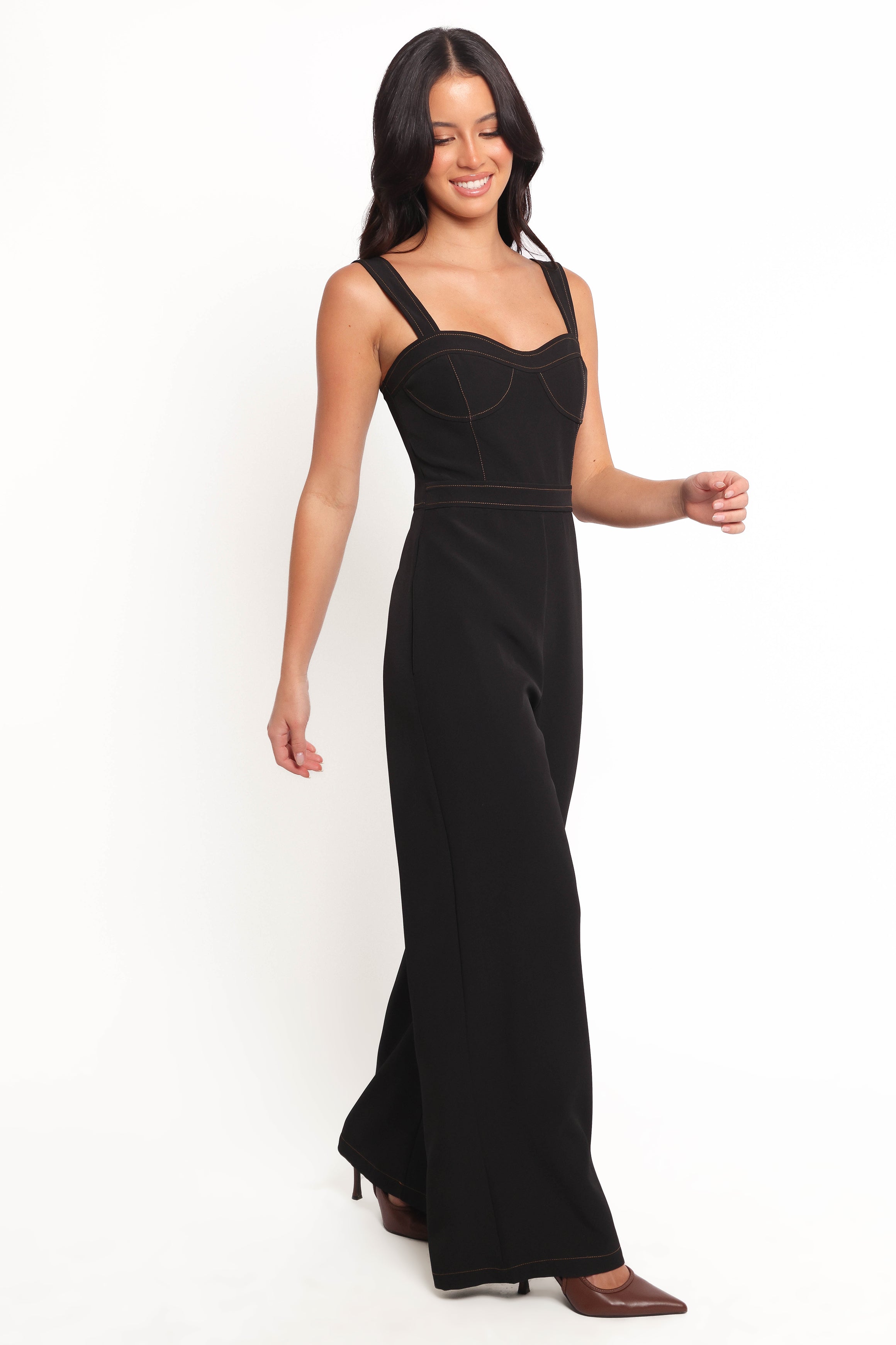 Black Taisha Jumpsuit for Women - Sweetheart Neckline & Pockets