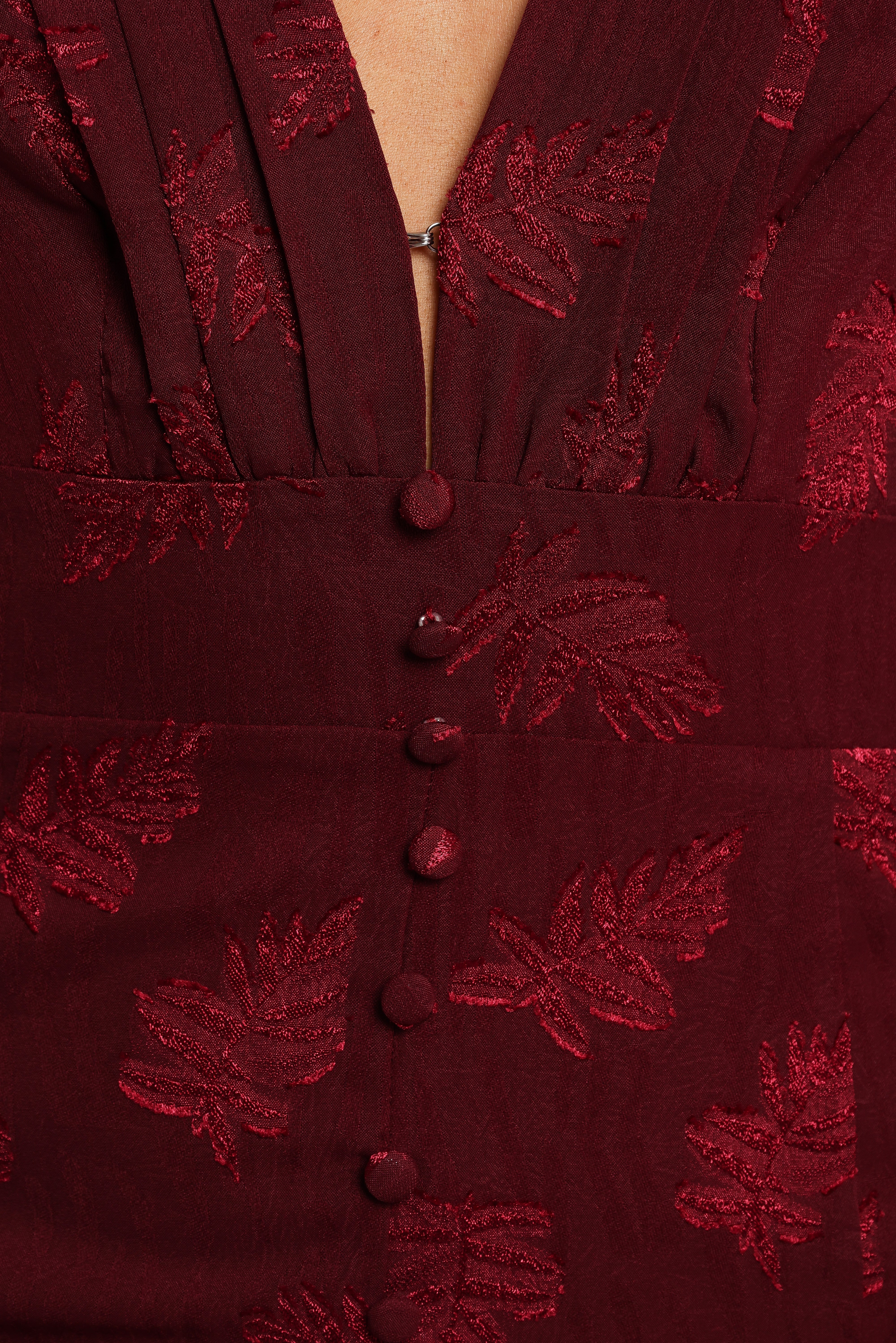 Burgundy Maxi Dress with V Neck & Bell Sleeves - Sarey