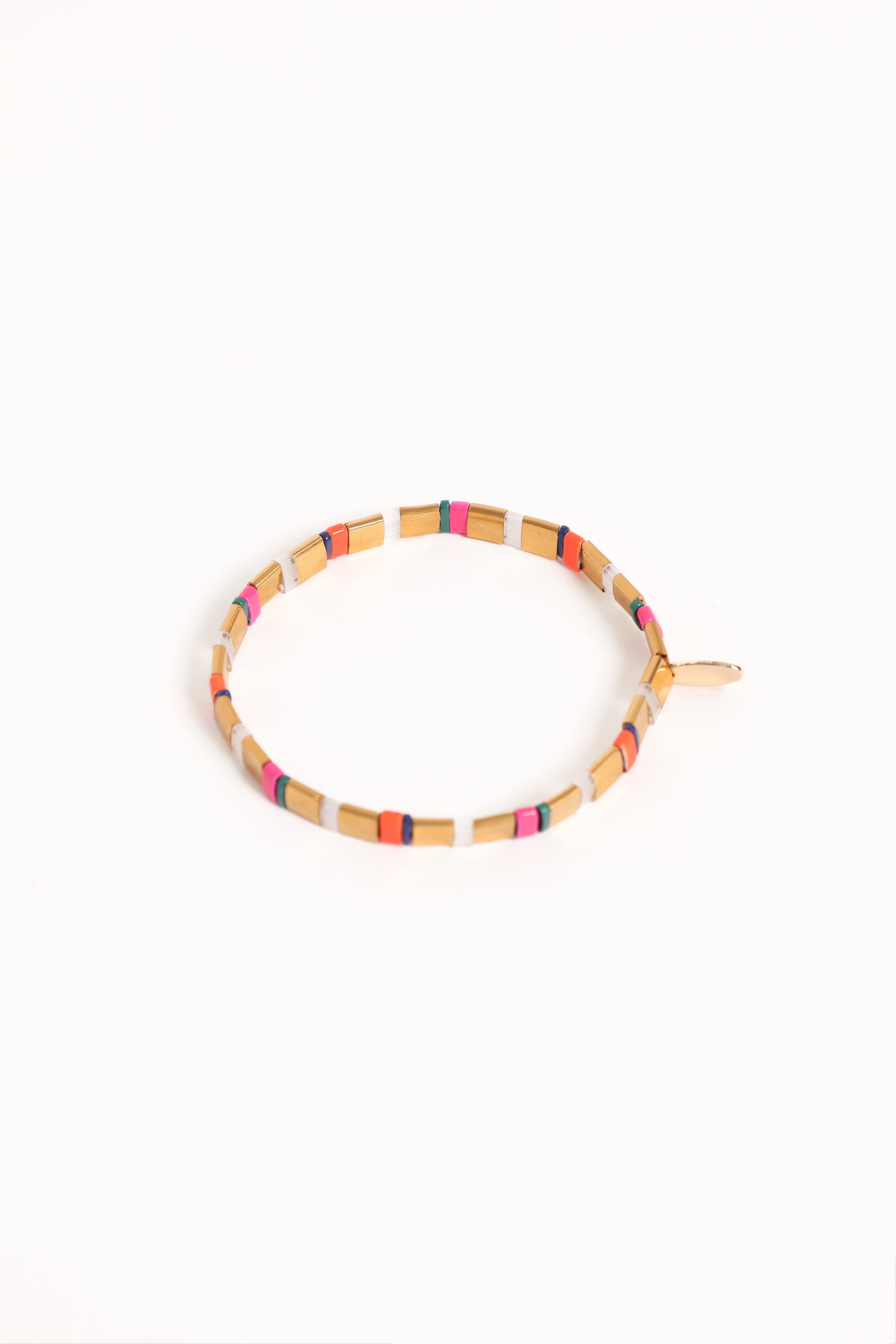 Kylie Bronze Beaded Bracelet - Elastic Multi-Color Gold Plated