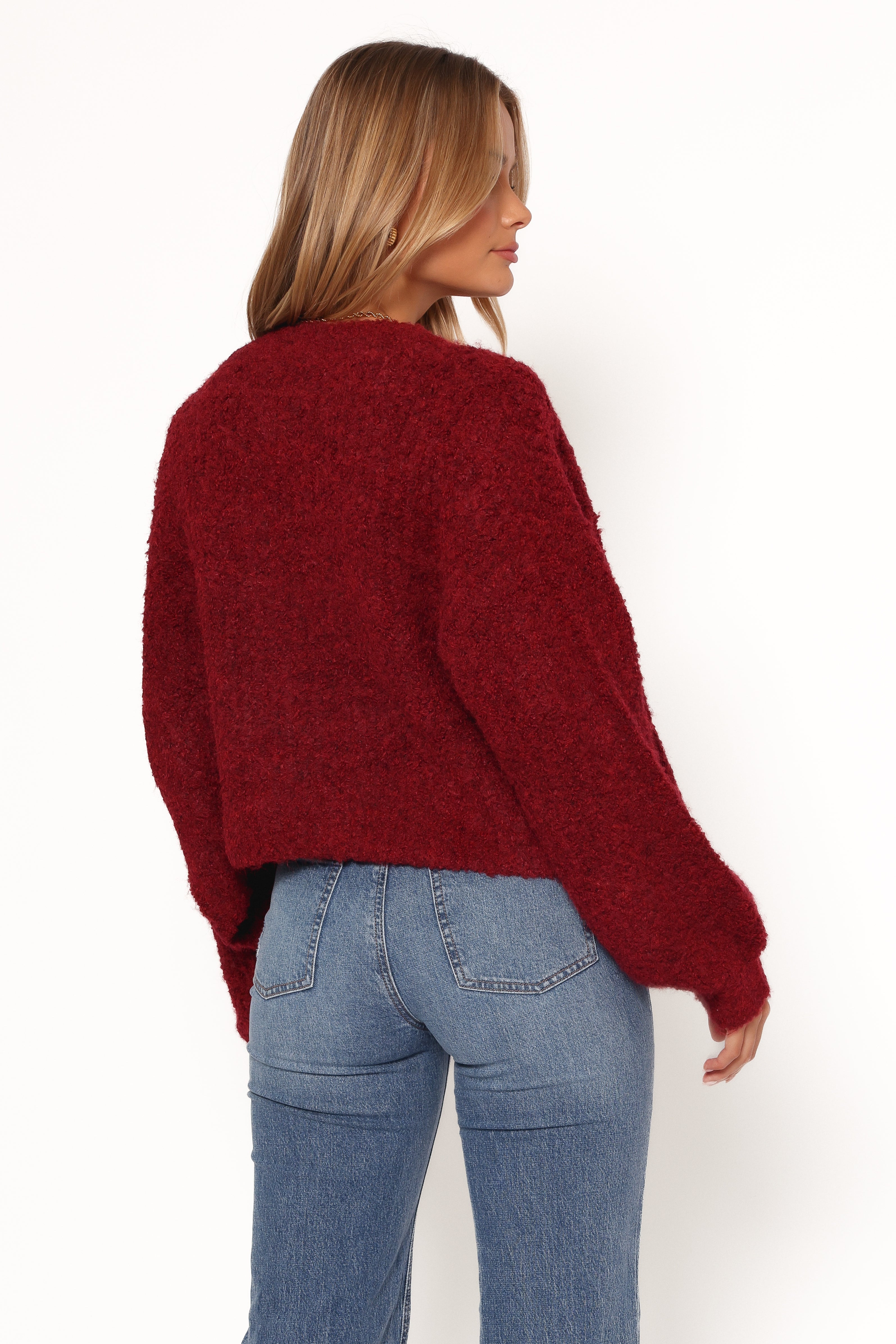 Wine Albertine Knitted Cardigan with Long Sleeves & Buttons