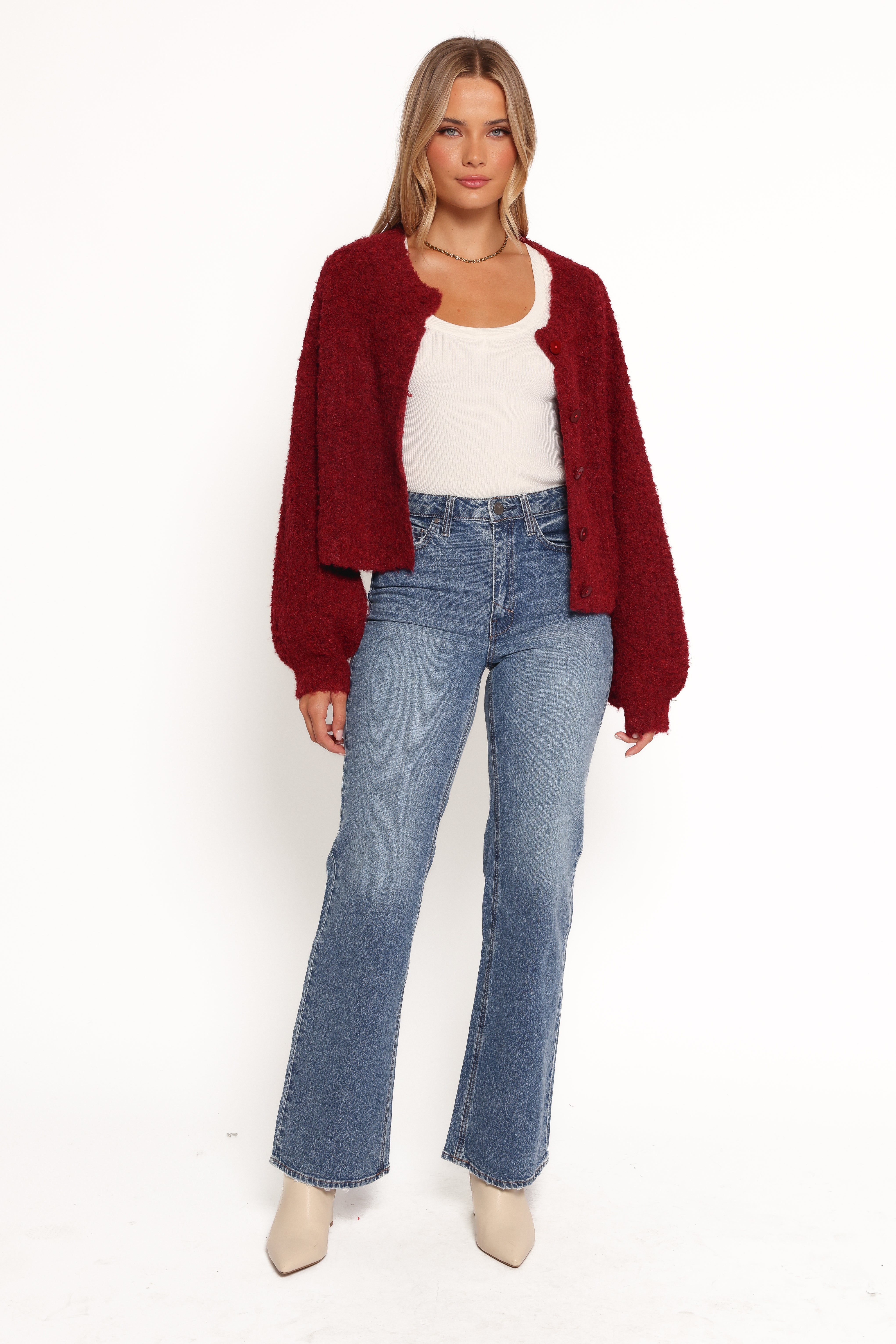 Wine Albertine Knitted Cardigan with Long Sleeves & Buttons