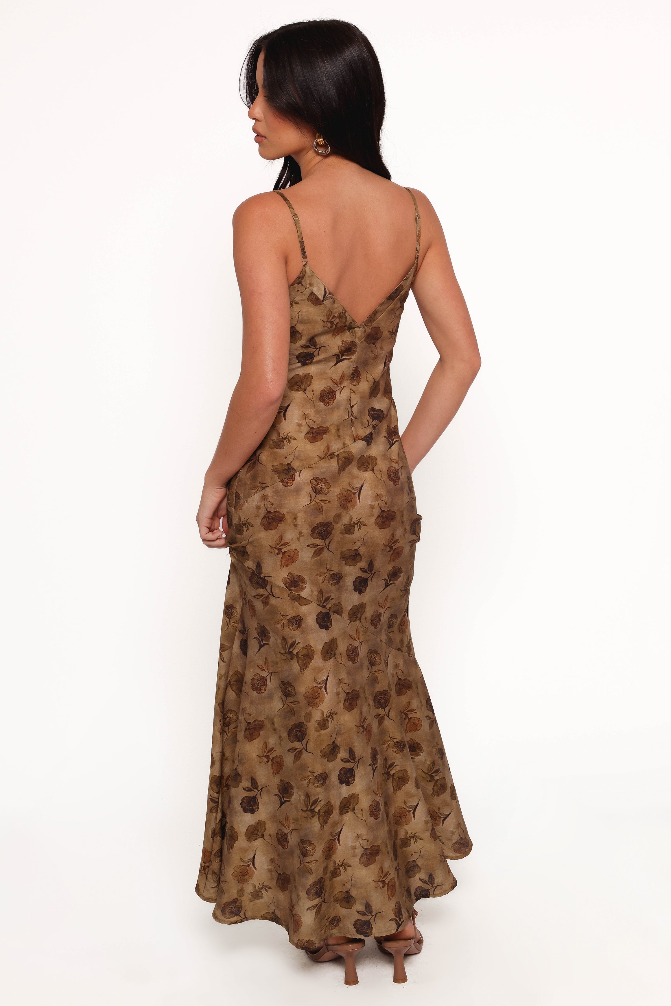 Floral Midi Dress with V Neckline & Adjustable Straps - Fia Tan Dress
