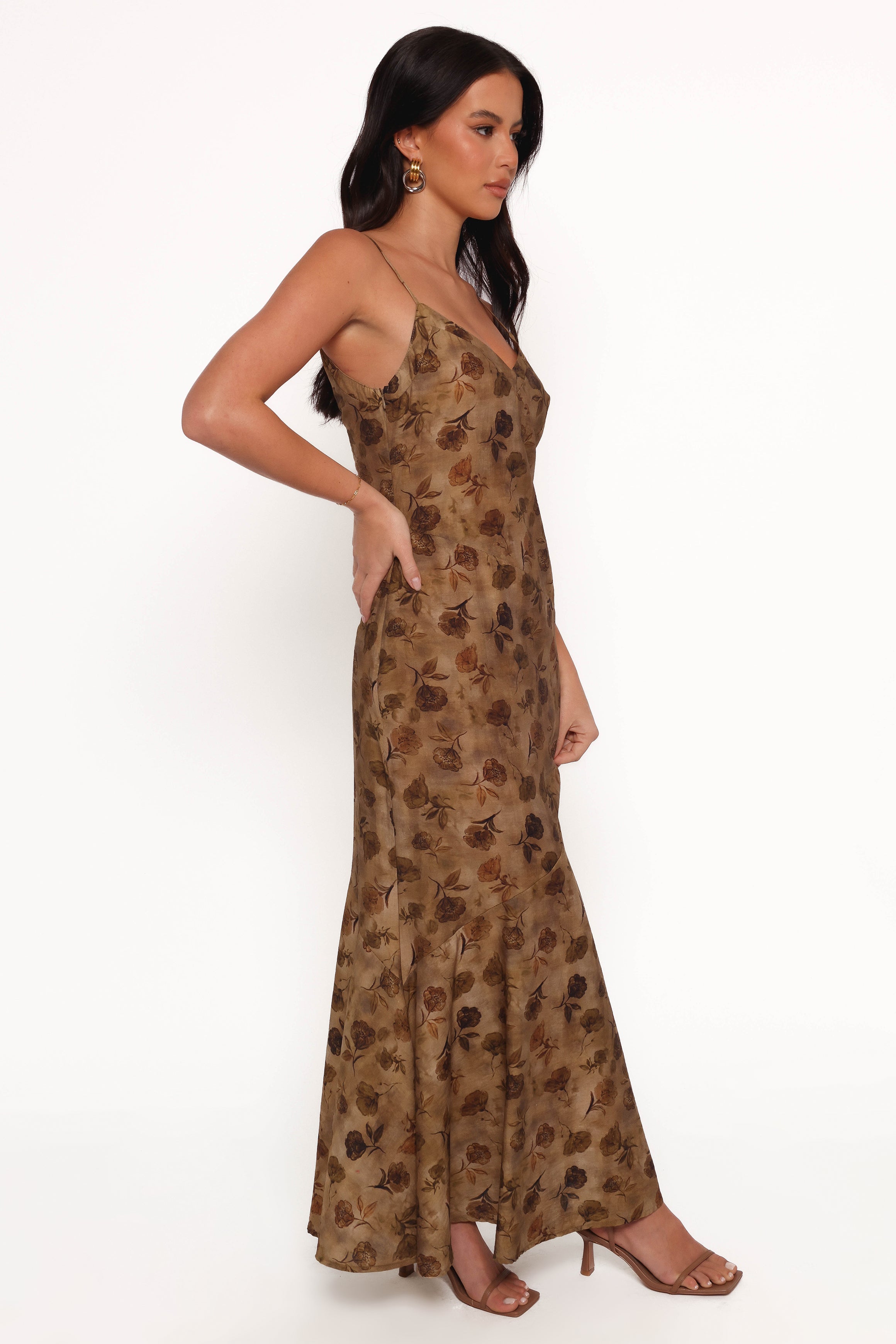 Floral Midi Dress with V Neckline & Adjustable Straps - Fia Tan Dress