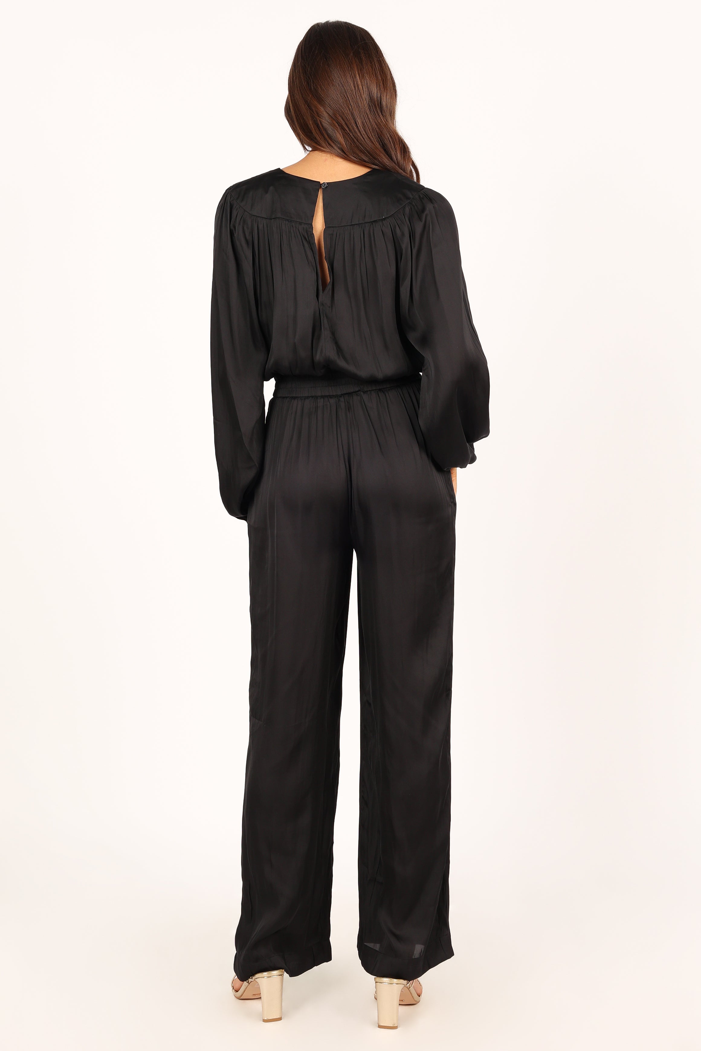 Black V-Neck Jumpsuit for Women with Pockets & Elastic Waist
