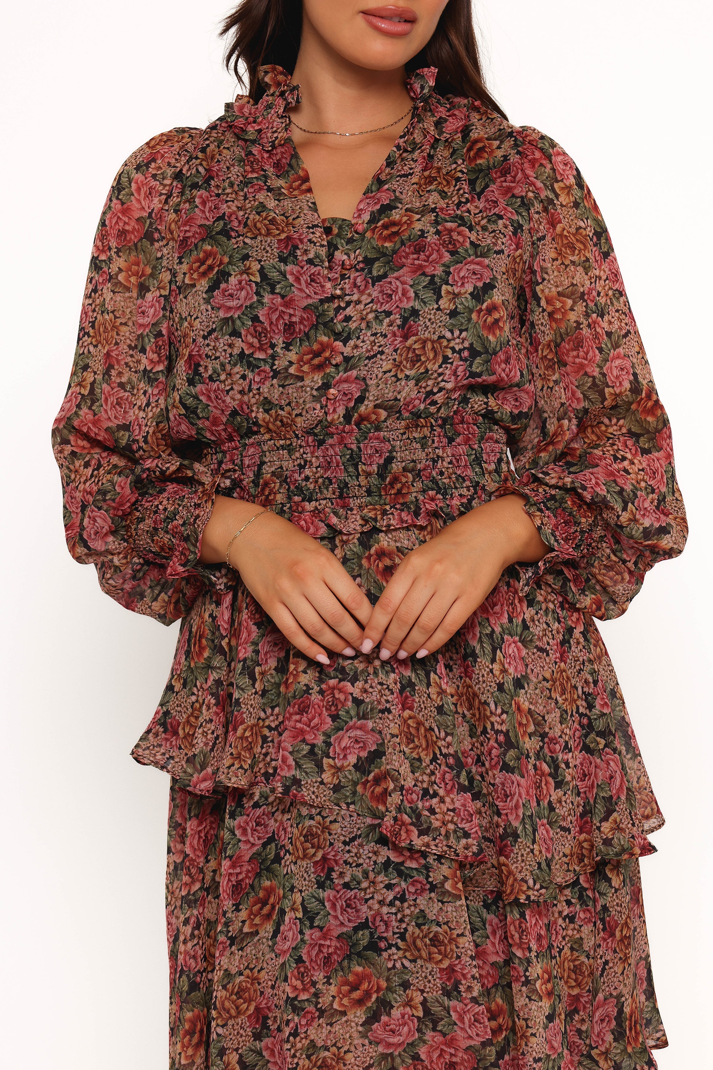 Floral Print Vivian Midi Dress with Long Sheer Sleeves
