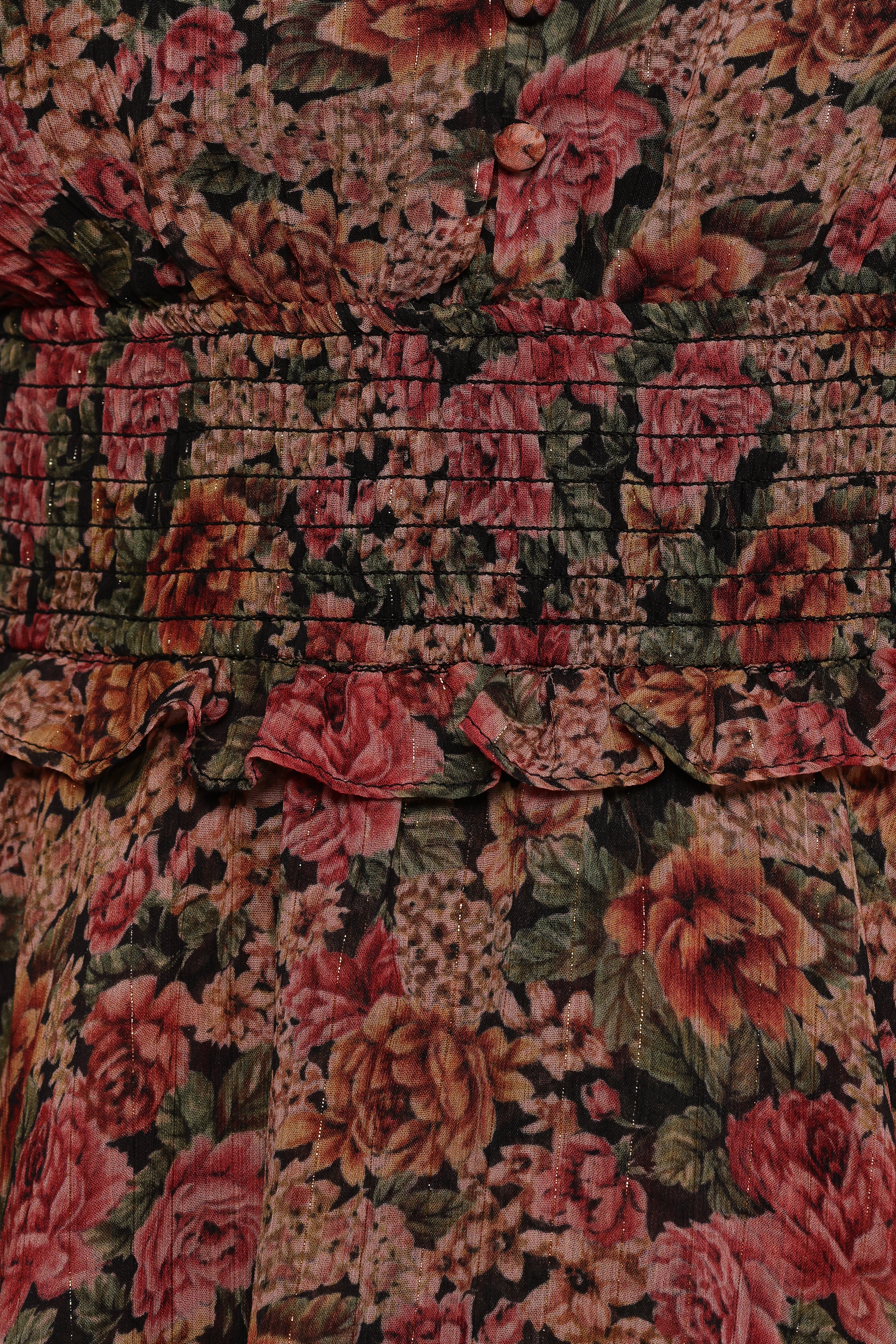 Floral Print Vivian Midi Dress with Long Sheer Sleeves