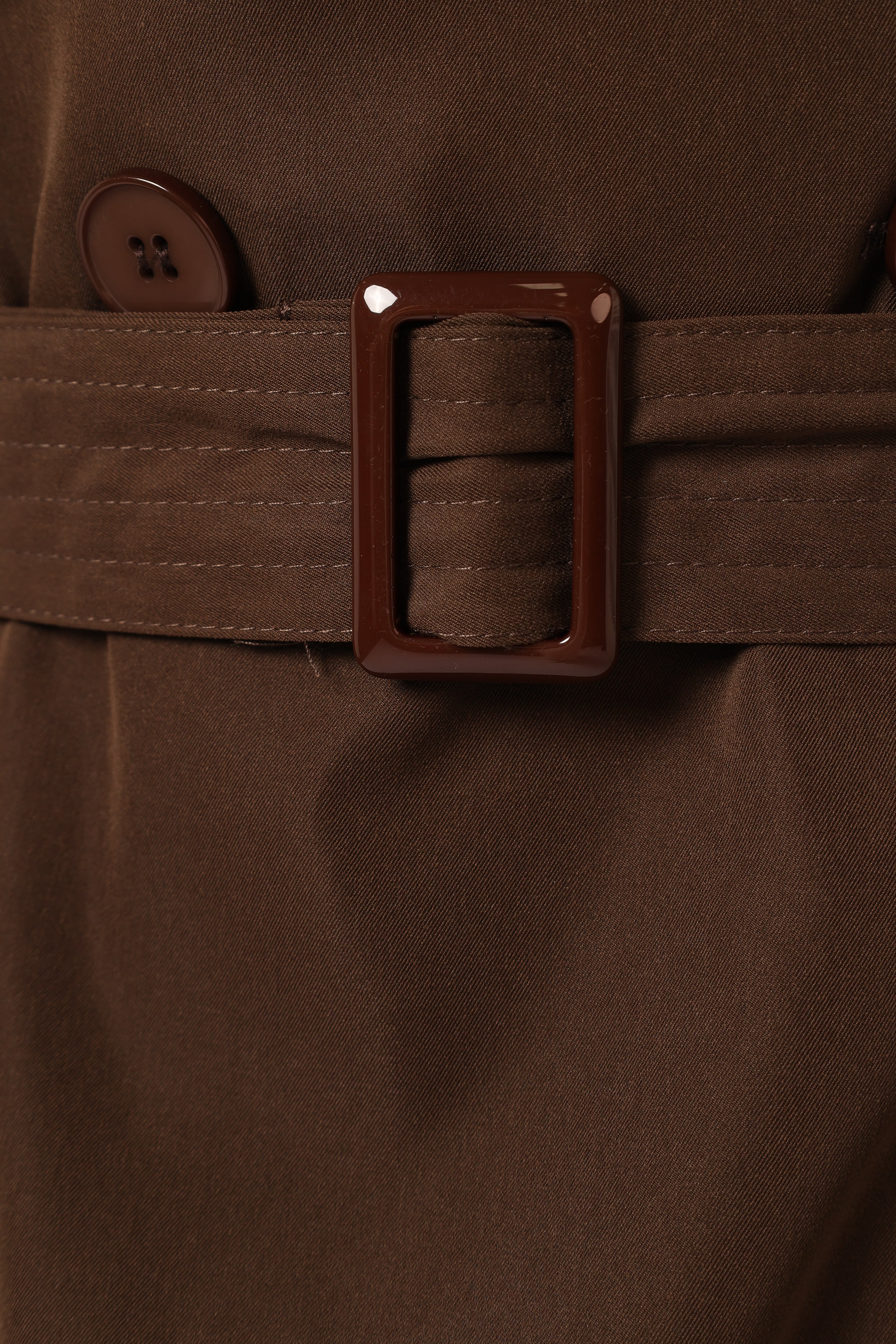 Women's Chocolate Brown Double-Breasted Trench Coat with Belt