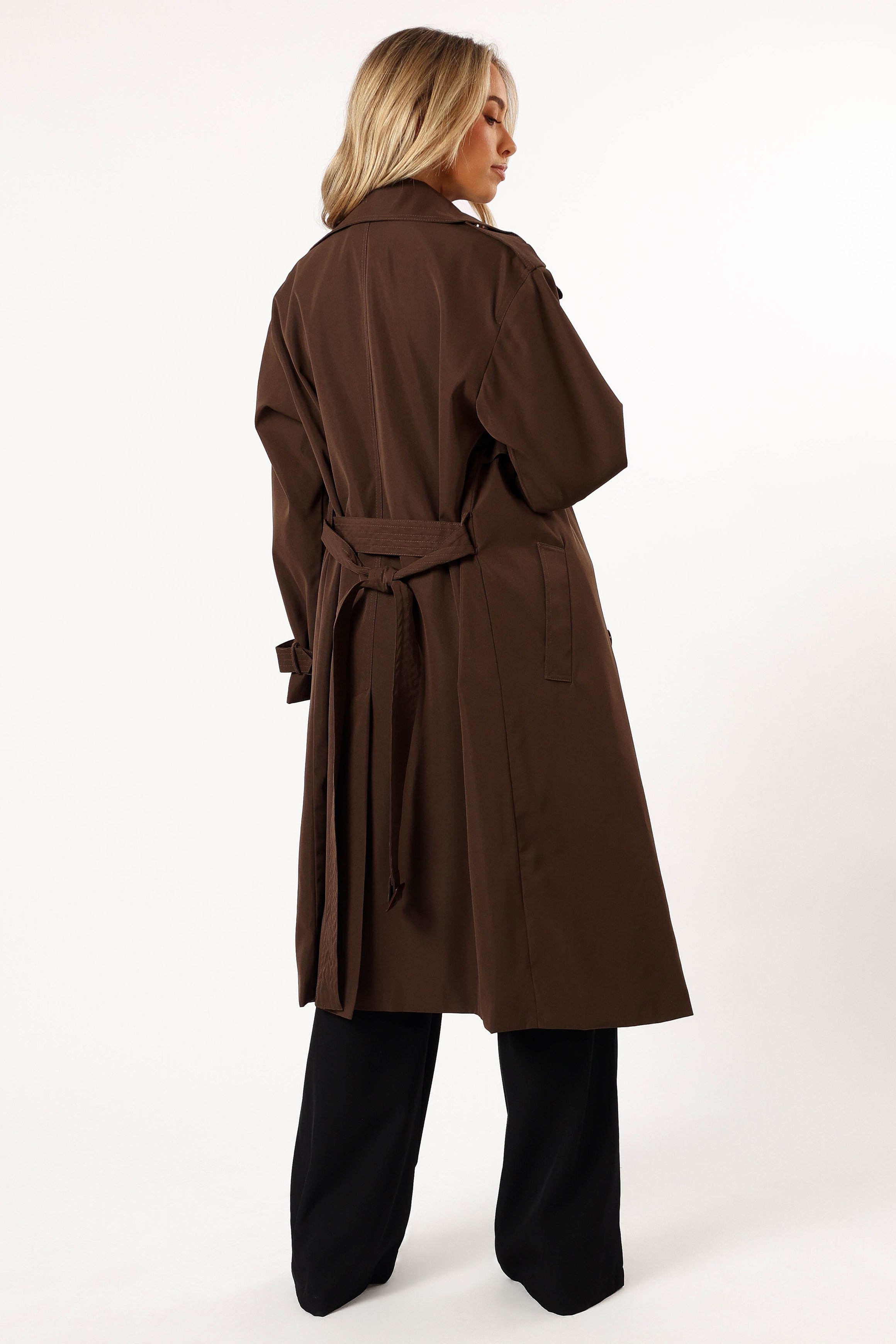 Women's Chocolate Brown Double-Breasted Trench Coat with Belt