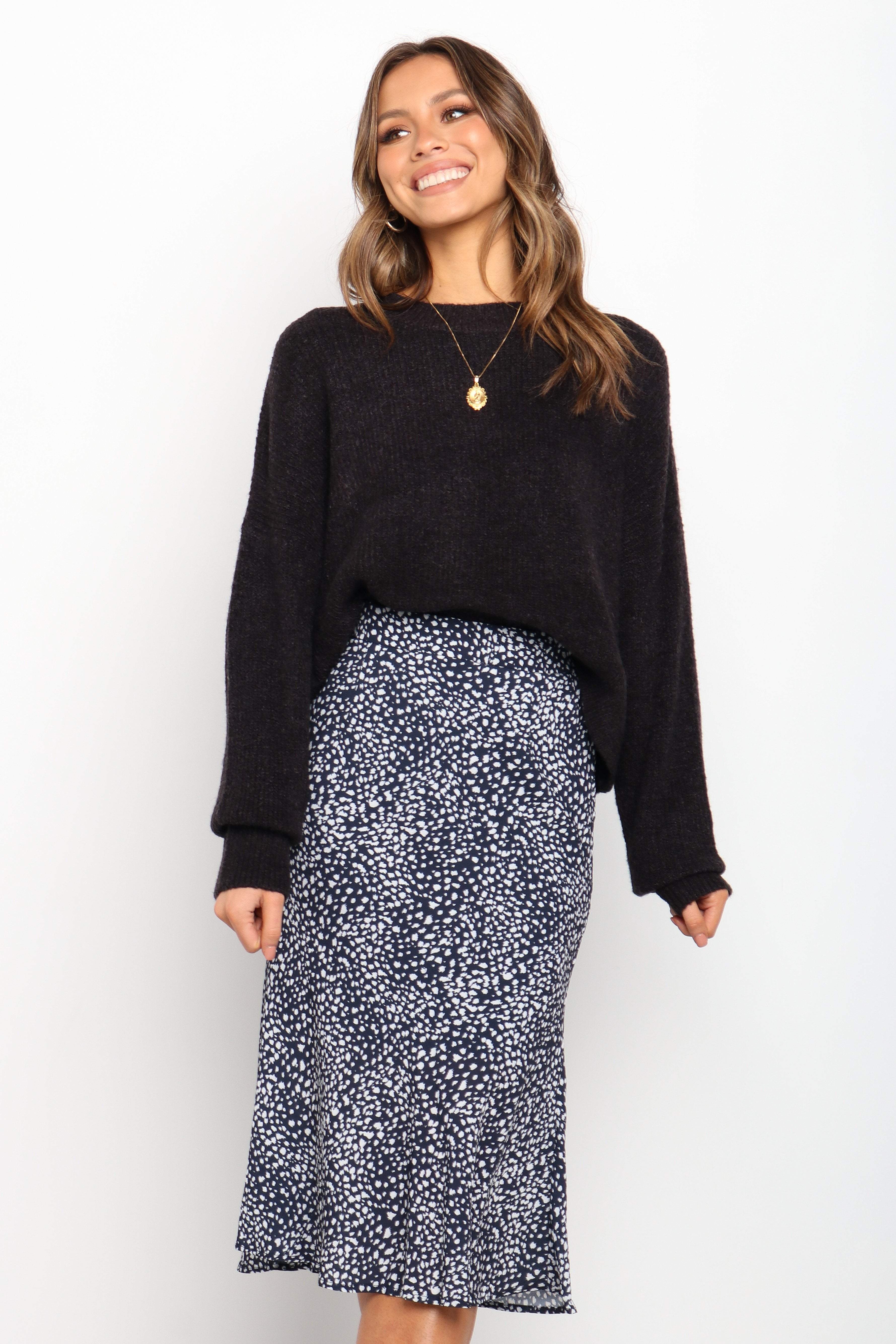 Navy High Waisted Midi Pencil Skirt - Falco Elastic Waist