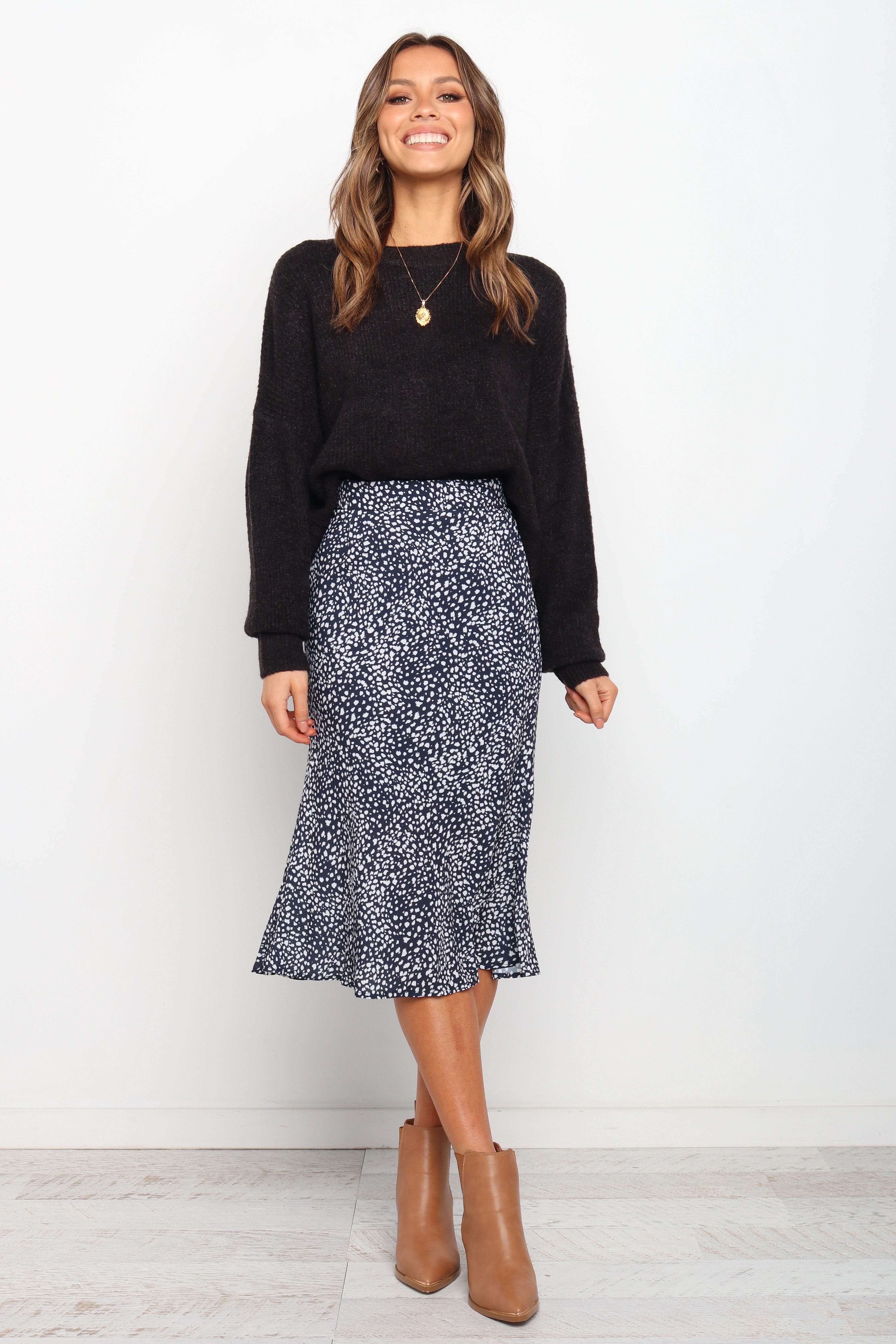 Navy High Waisted Midi Pencil Skirt - Falco Elastic Waist