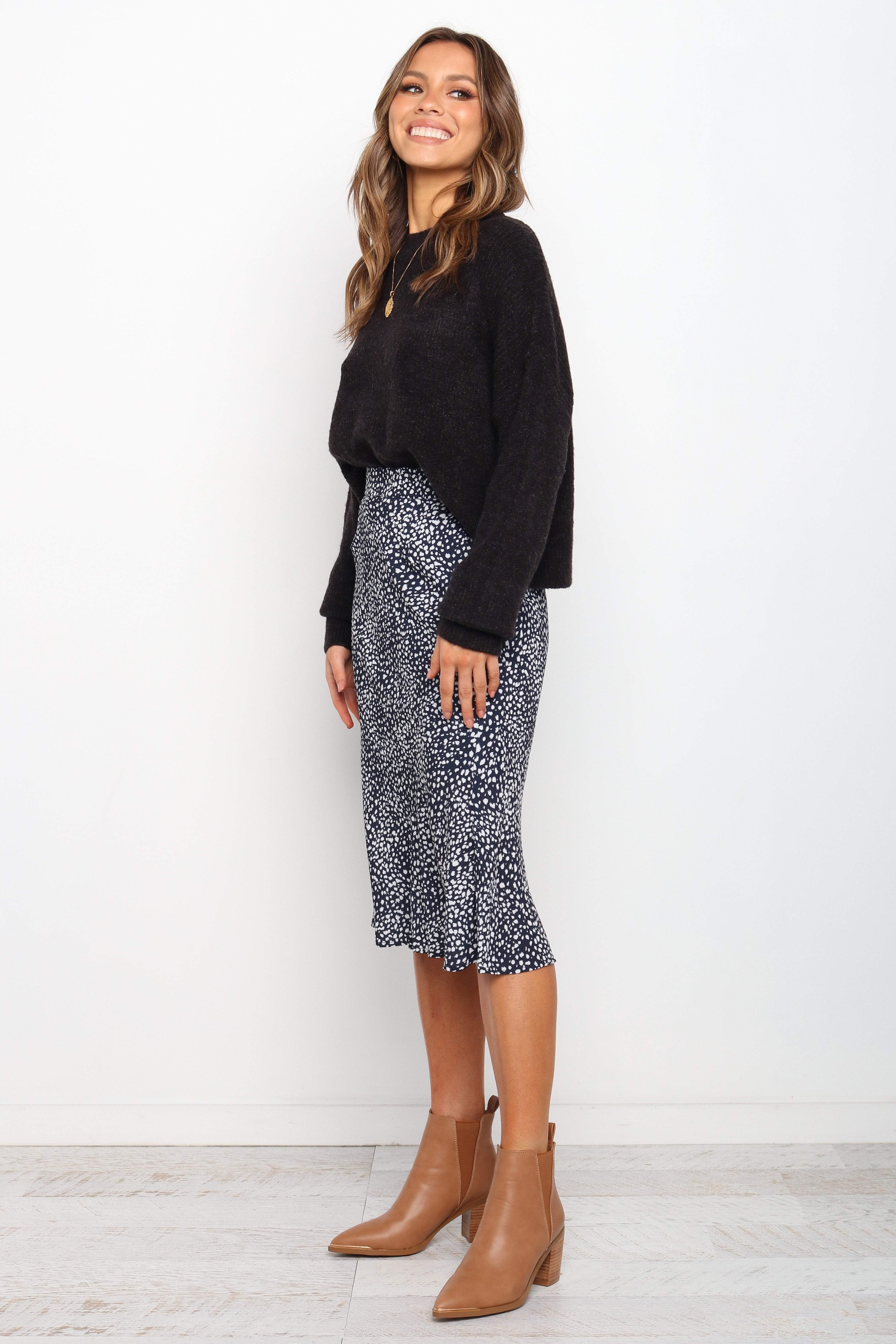 Navy High Waisted Midi Pencil Skirt - Falco Elastic Waist