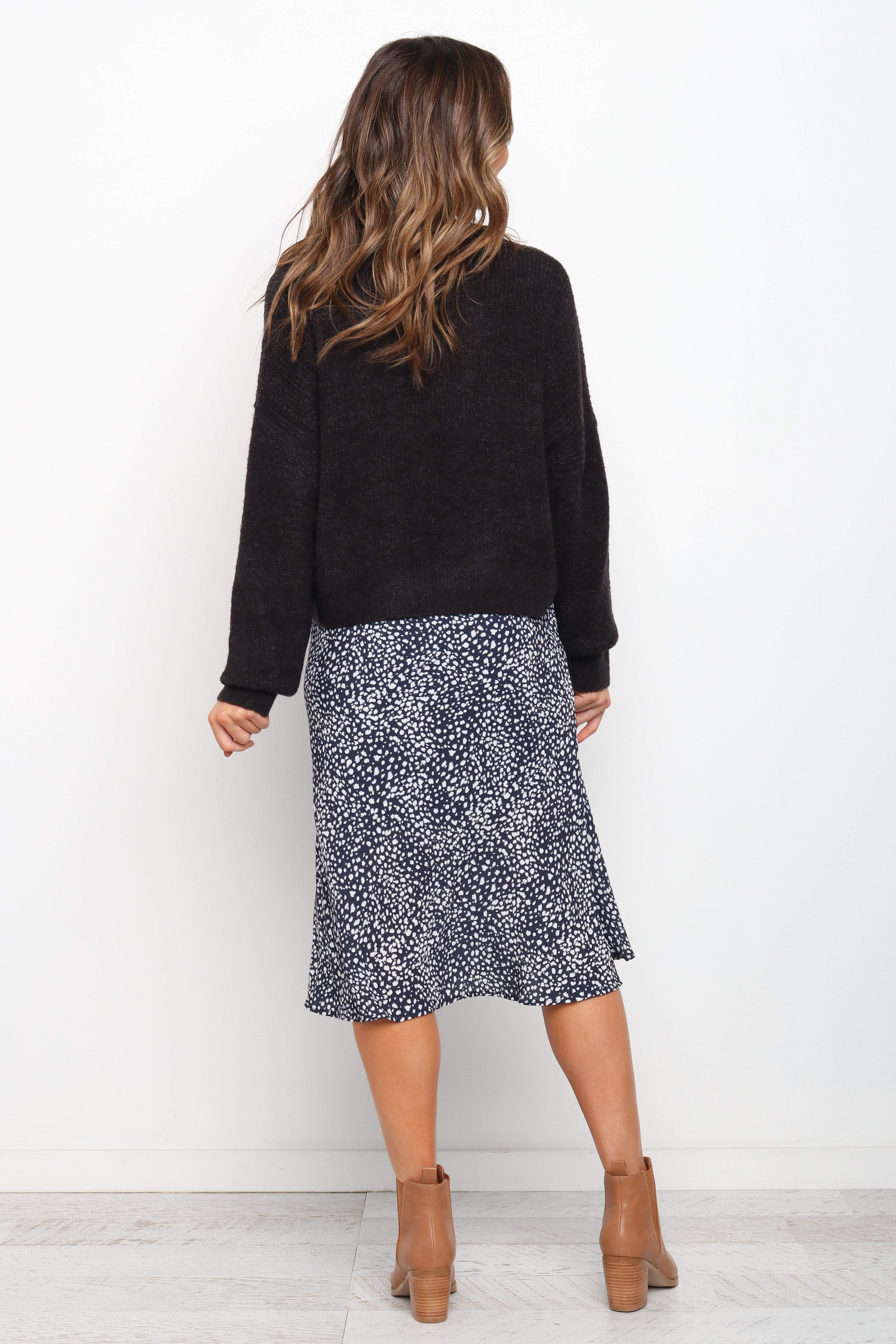 Navy High Waisted Midi Pencil Skirt - Falco Elastic Waist