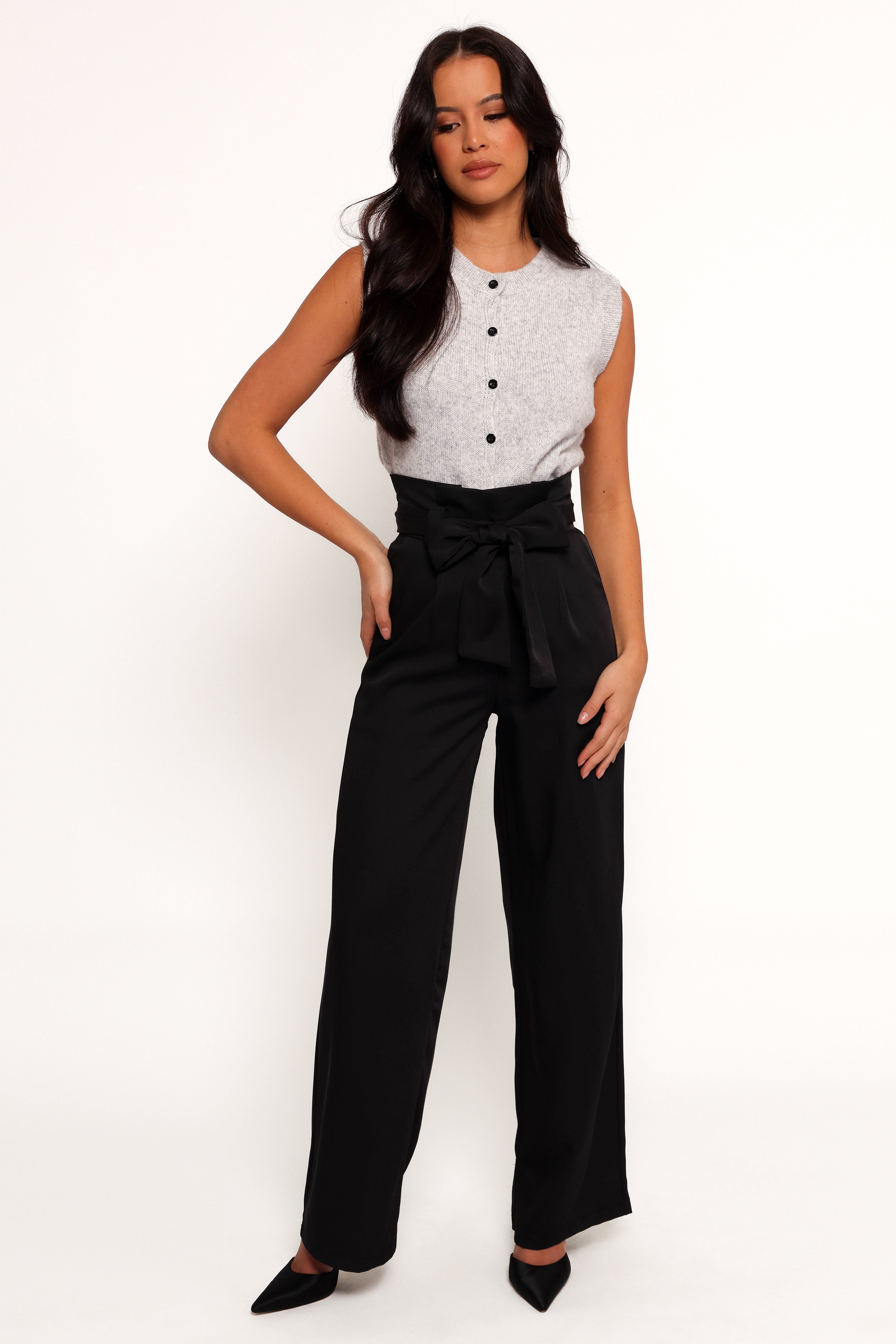 Women's Grey Knit Vest with Black Buttons - Grace