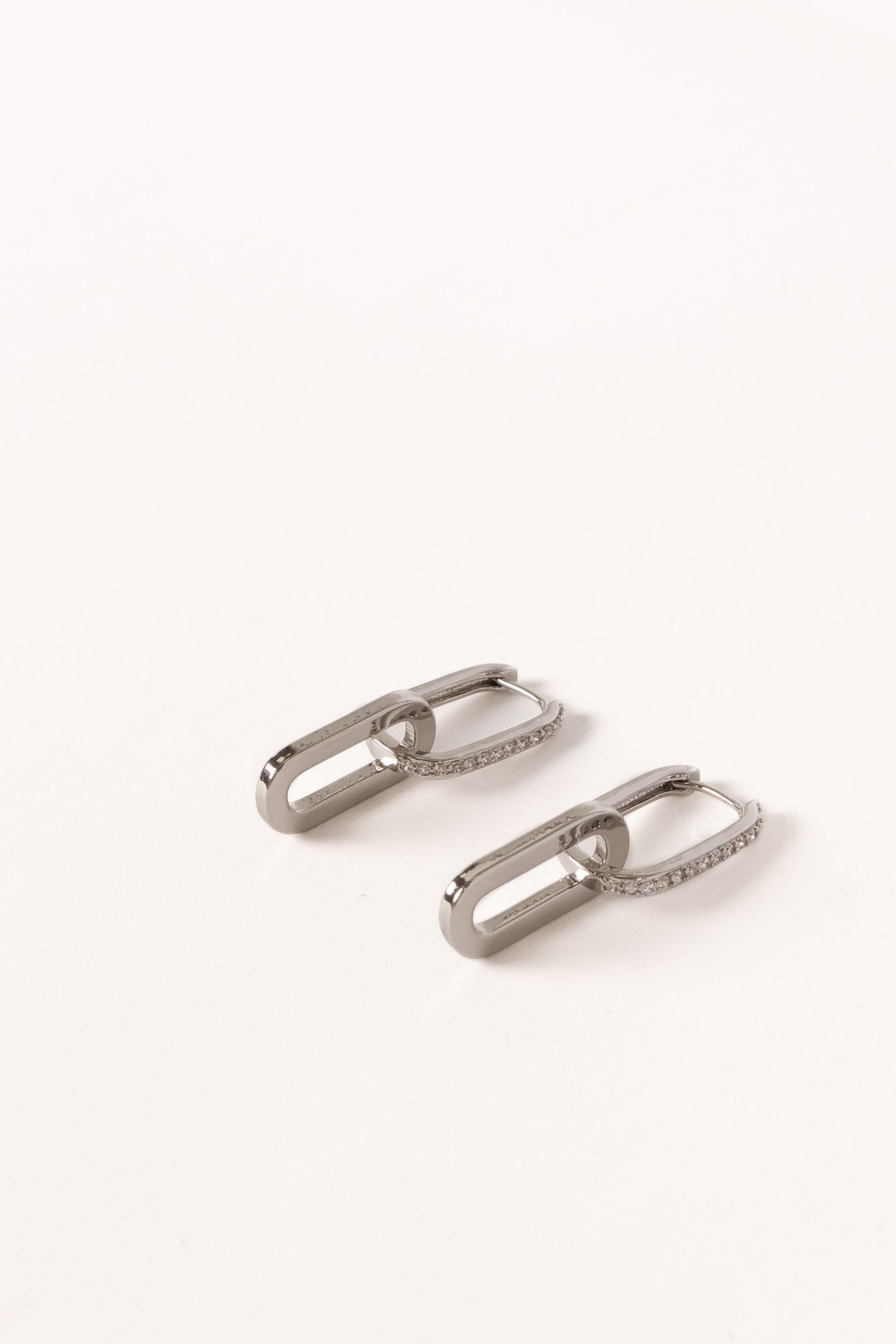 Silver Double Hoop Earrings with Rhinestones – Teagan