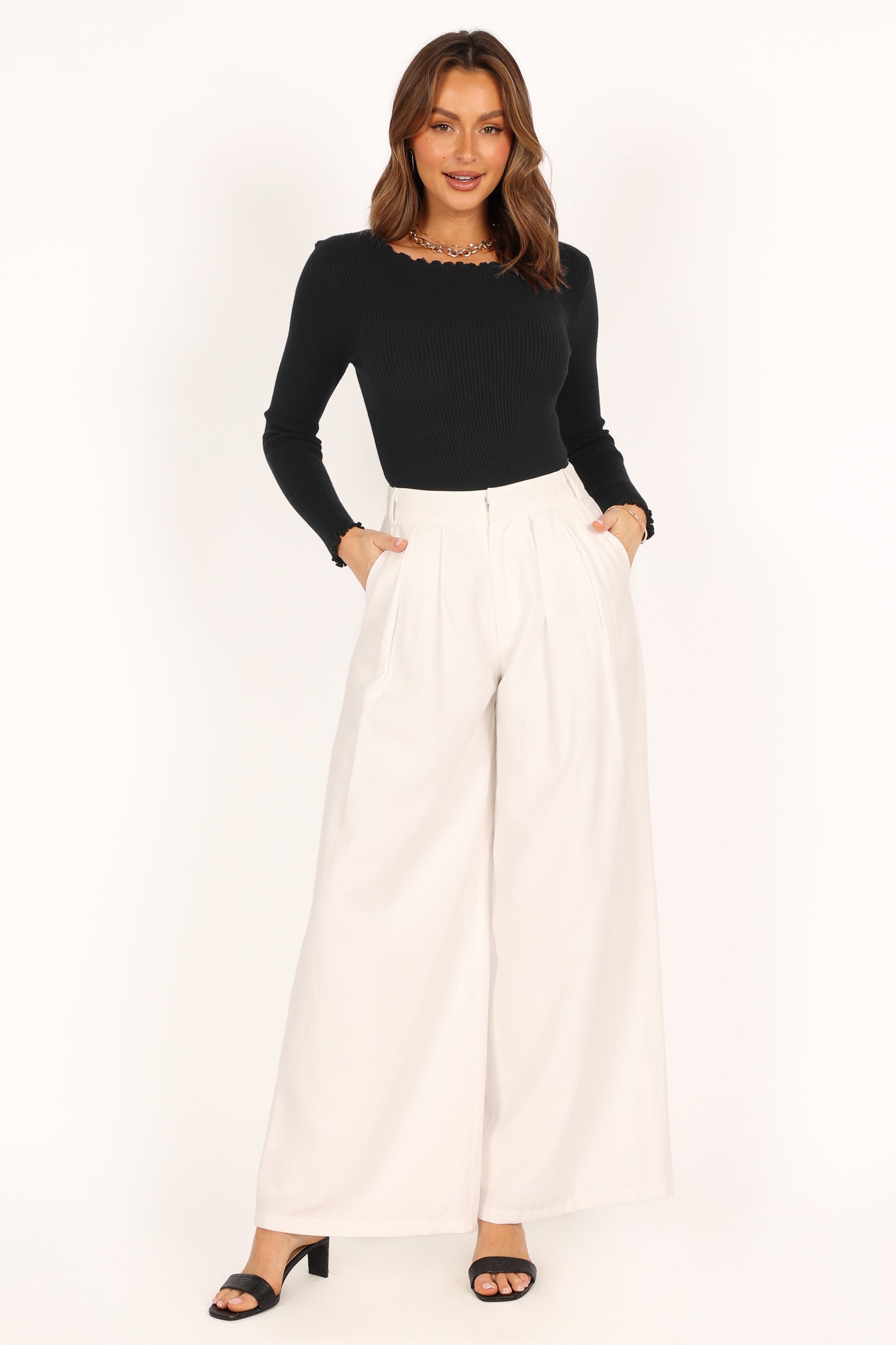 Kya Soft Stretch Ribbed Knit Top - Black Long Sleeve