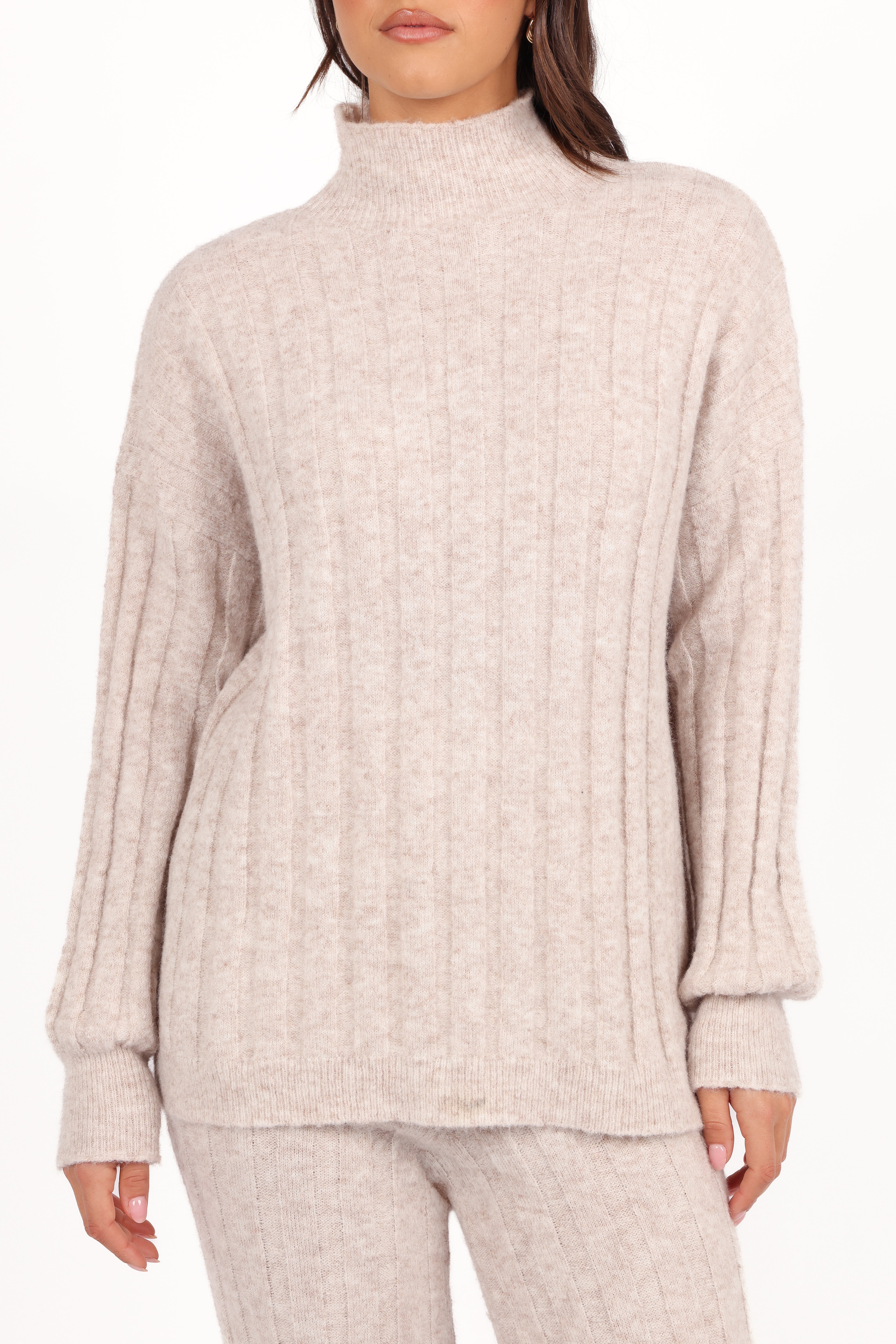 Women's Beige Ribbed Knit Lounge Set - Tahoe Comfort Outfit